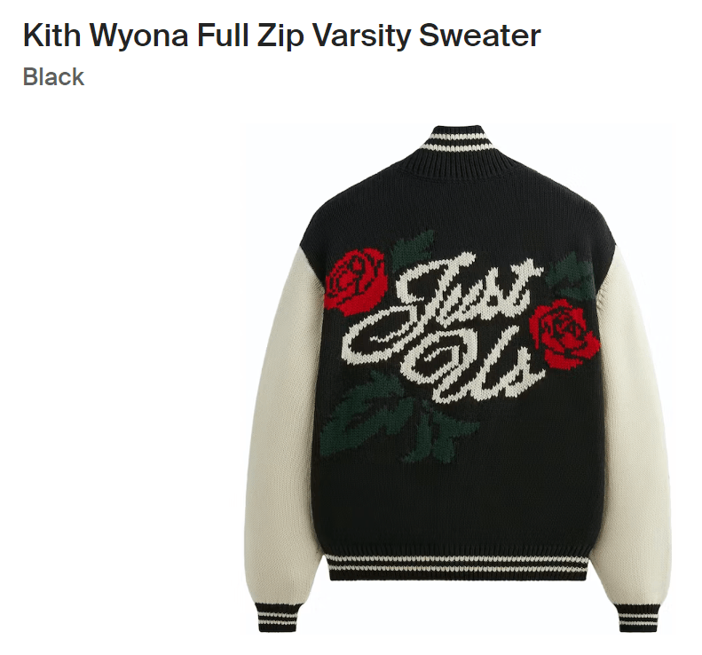 image of Kith Wyona Full Zip Varsity Sweater in Black, Men's (Size Medium)