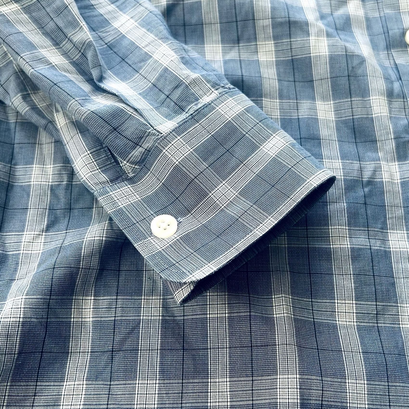 Hugo Boss HUGO BOSS Dress Shirt Blue White Plaid 16.5 36/37 Sharp Fit 100% Cotton Formal Casual Mens Regular Slim Collar Spread Barrel Cuff Size 46R - 4 Thumbnail