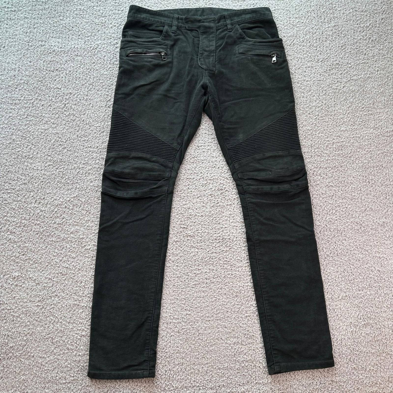 Other BALMAIN Paris Mens Black Moto Biker Jeans 33 Slim Fit Ribbed Size US 33 - 1 Thumbnail