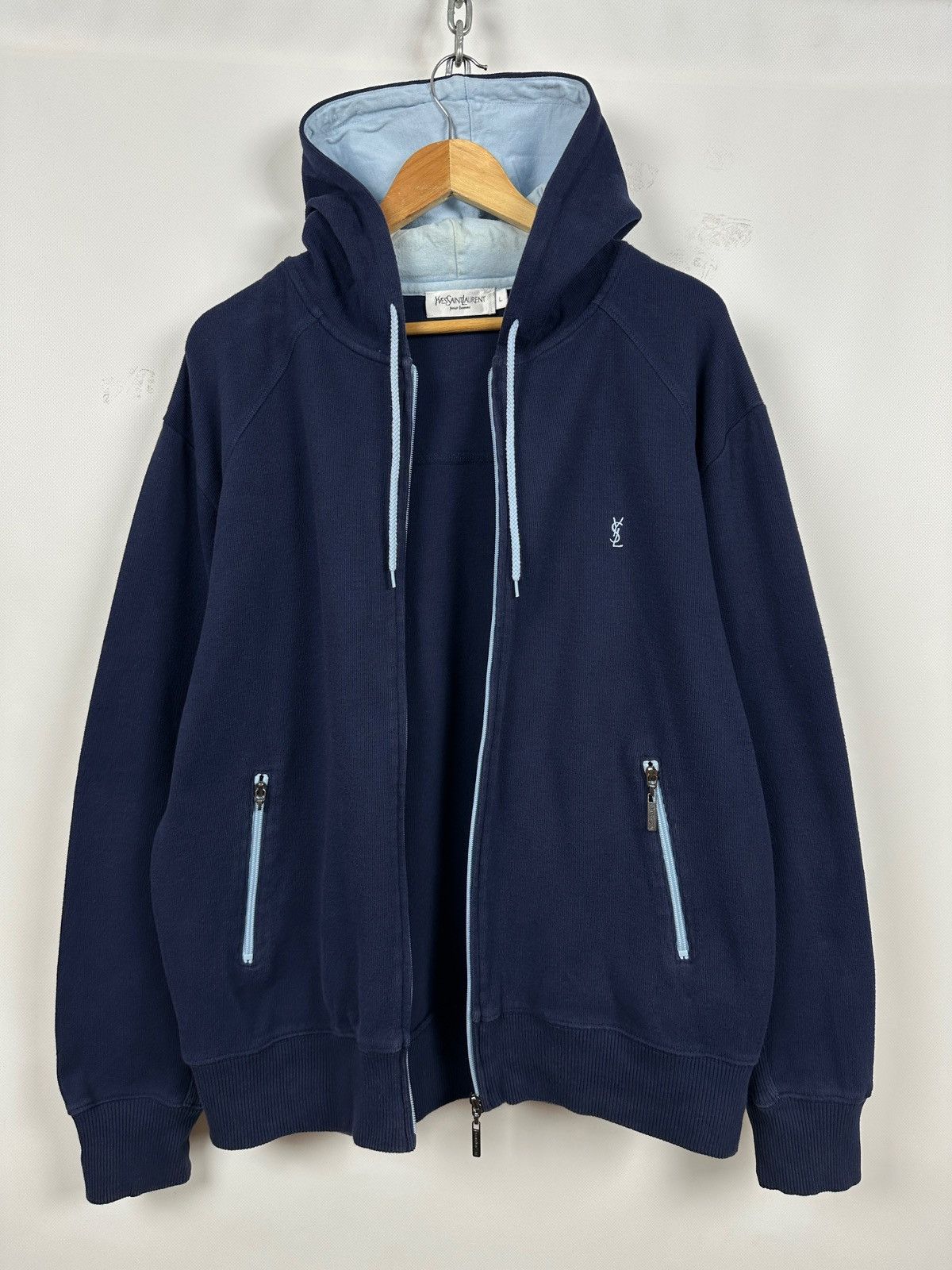 Yves Saint Laurent Vintage Yves Saint Laurent YSL Navy Blue Zip Up Hoodie Size US L / EU 52-54 / 3 - 3 Thumbnail
