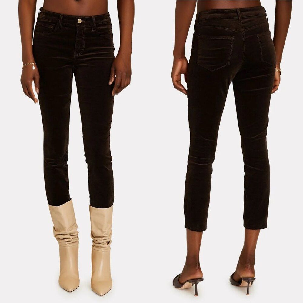 L'AGENCE NWT New $265 L'AGENCE Margot Velvet Crop Skinny ESPRESSO Je Size 24" / US 00 / IT 34 - 1 Thumbnail
