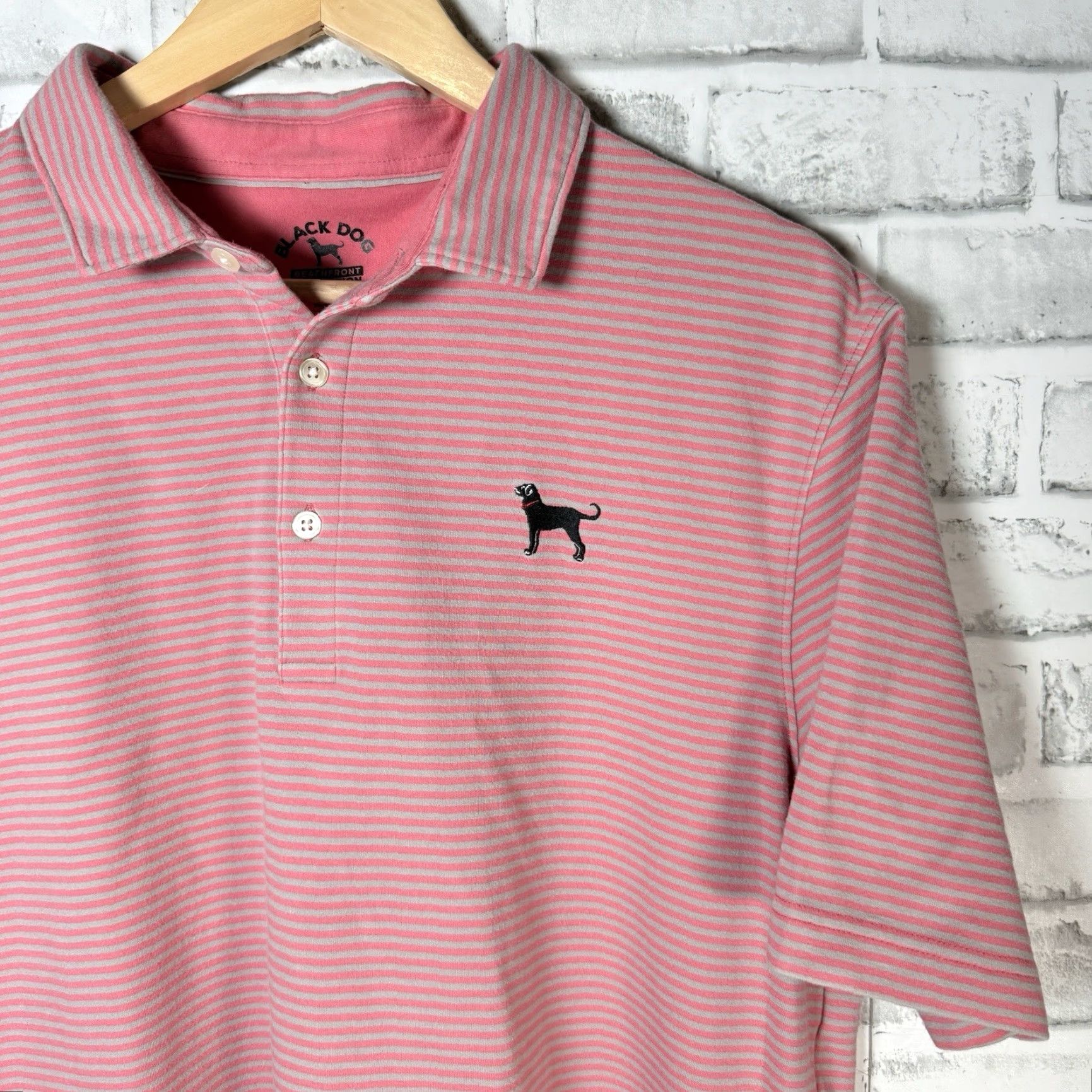 Vintage VINTAGE The Black Dog Pink Striped Polo Shirt Men Large Dog Theme Casual Size US L / EU 52-54 / 3 - 2 Thumbnail