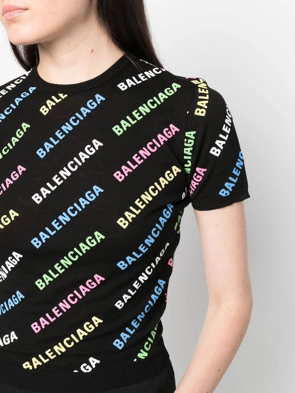 Balenciaga o1s1wg111124 Logo-Print Cropped Jumper Fit in Black Size L / US 10 / IT 46 - 5 Thumbnail