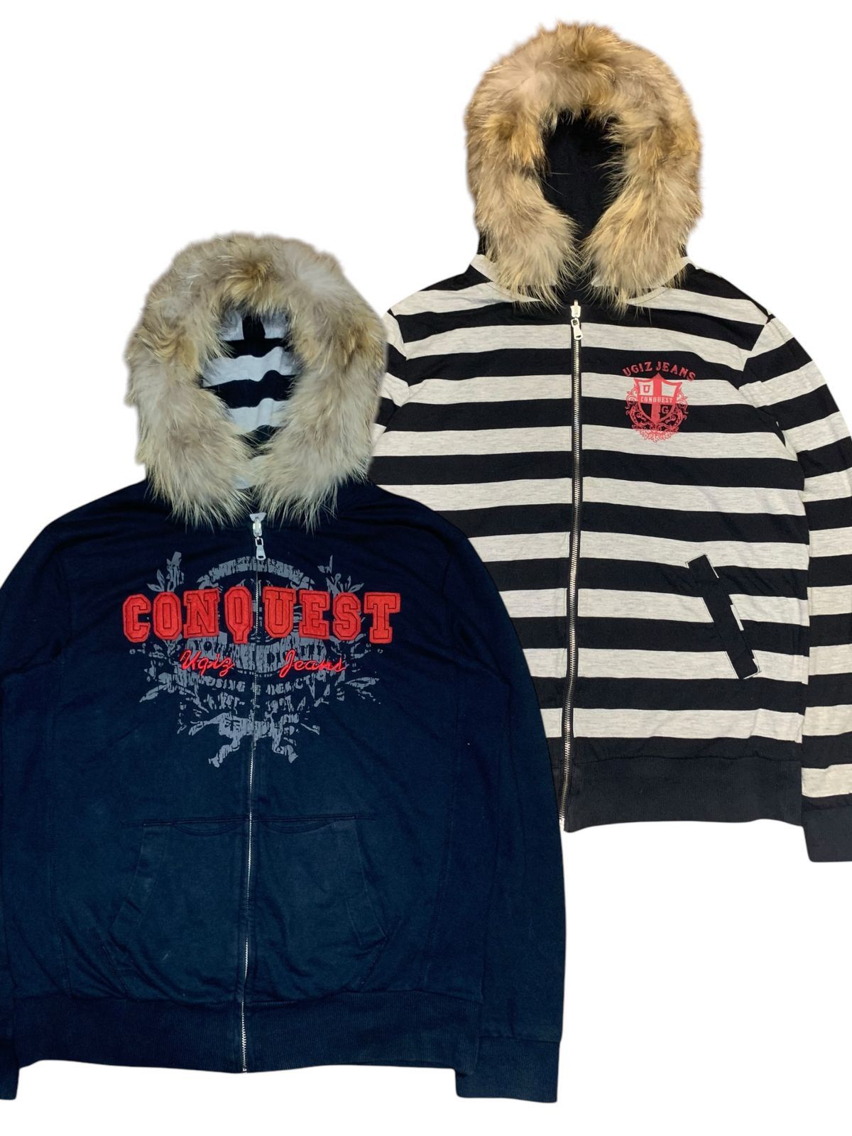 Japanese Brand × Vintage Y2k ugiz conqust reversible prisoner stripe fur hoodie Size US L / EU 52-54 / 3 - 3 Thumbnail