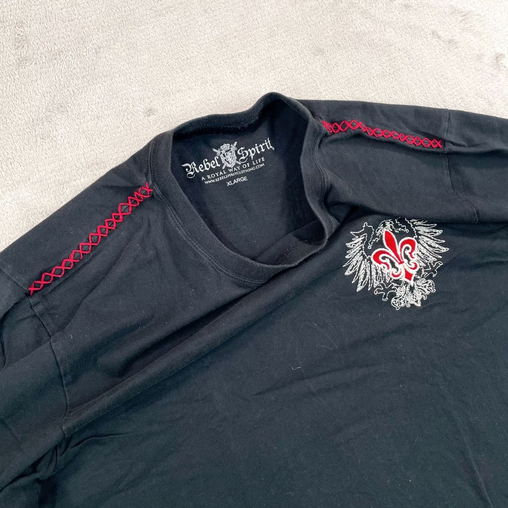 ESPIRIT VINTAGE Rebel Spirit T-Shirt Men XL Black Fleur De Lis Embroidered Applique Short Sleeve Crew Neck Graphic Print Size US XL / EU 56 / 4 - 3 Thumbnail