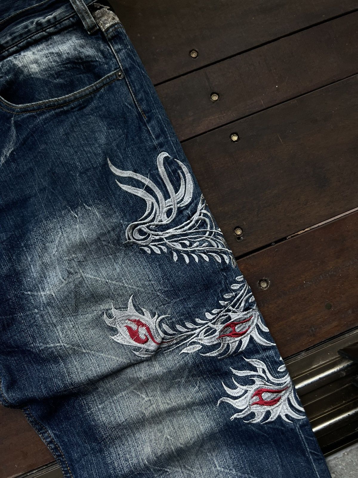 Karakuri Tamashii KARAKURI TAMASHII RARE JAPANESE BAGGY EMBROIDED JEANS Size US 40 / EU 56 - 6 Thumbnail