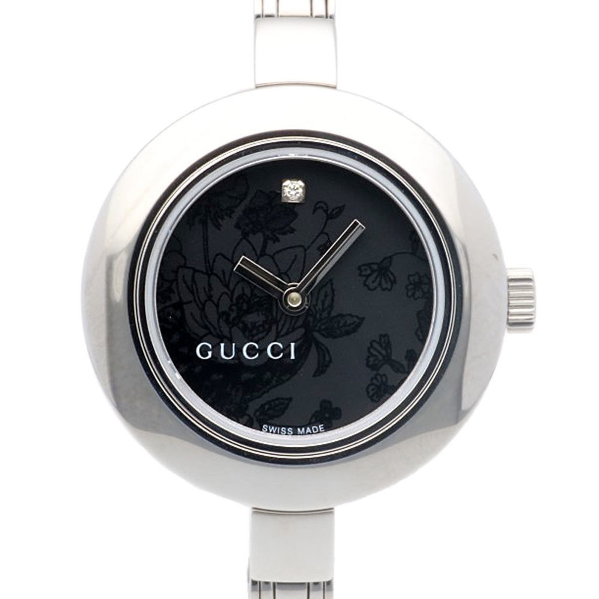 Gucci Watch Stainless Steel 105 Quartz Ladies Gucci 1P Diamond Flower in Black, Women's