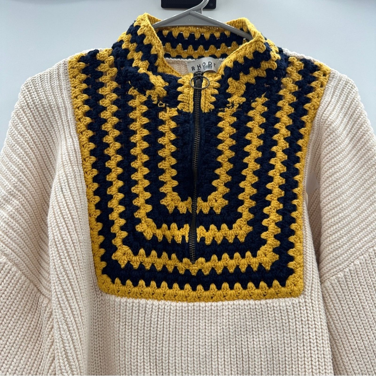 RHODE RTR Rhode Finn Granny Square Knit Long Sleeve Zip Sweater Size S / US 4 / IT 40 - 4 Thumbnail