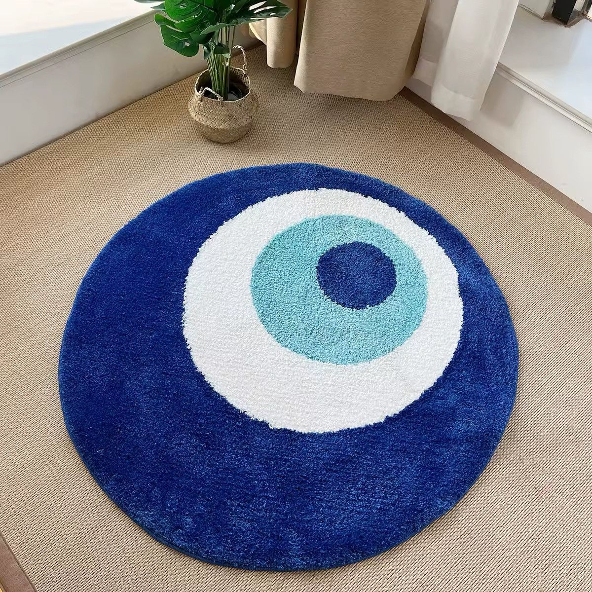 Handmade 3D Fluffy Evil Eye Circle Soft Carpet Rug Size ONE SIZE - 2 Thumbnail