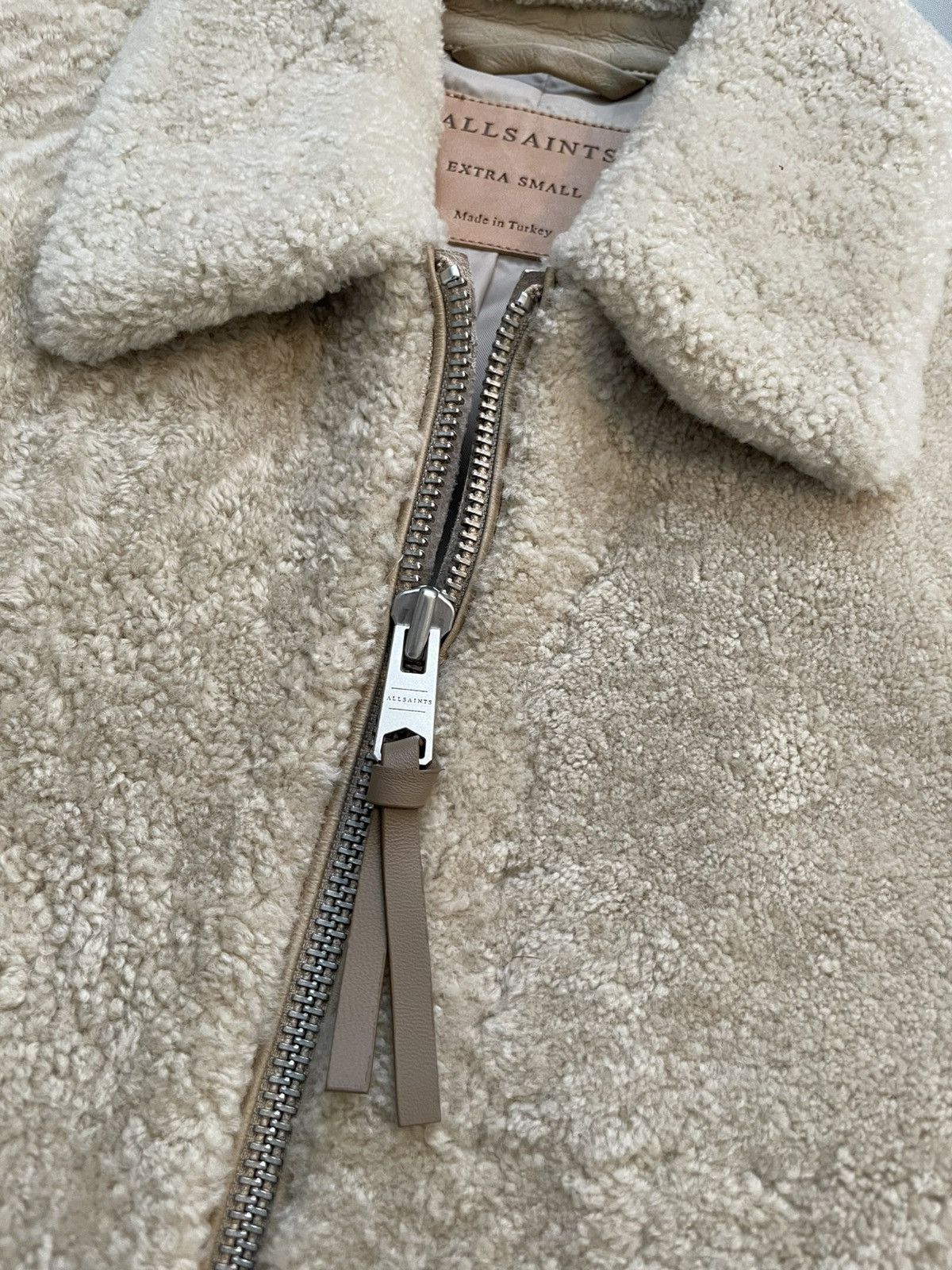 Allsaints Allsaints Charlie Shearling Leather Bomber Jacket XS Beige Size US XS / EU 42 / 0 - 19 Thumbnail