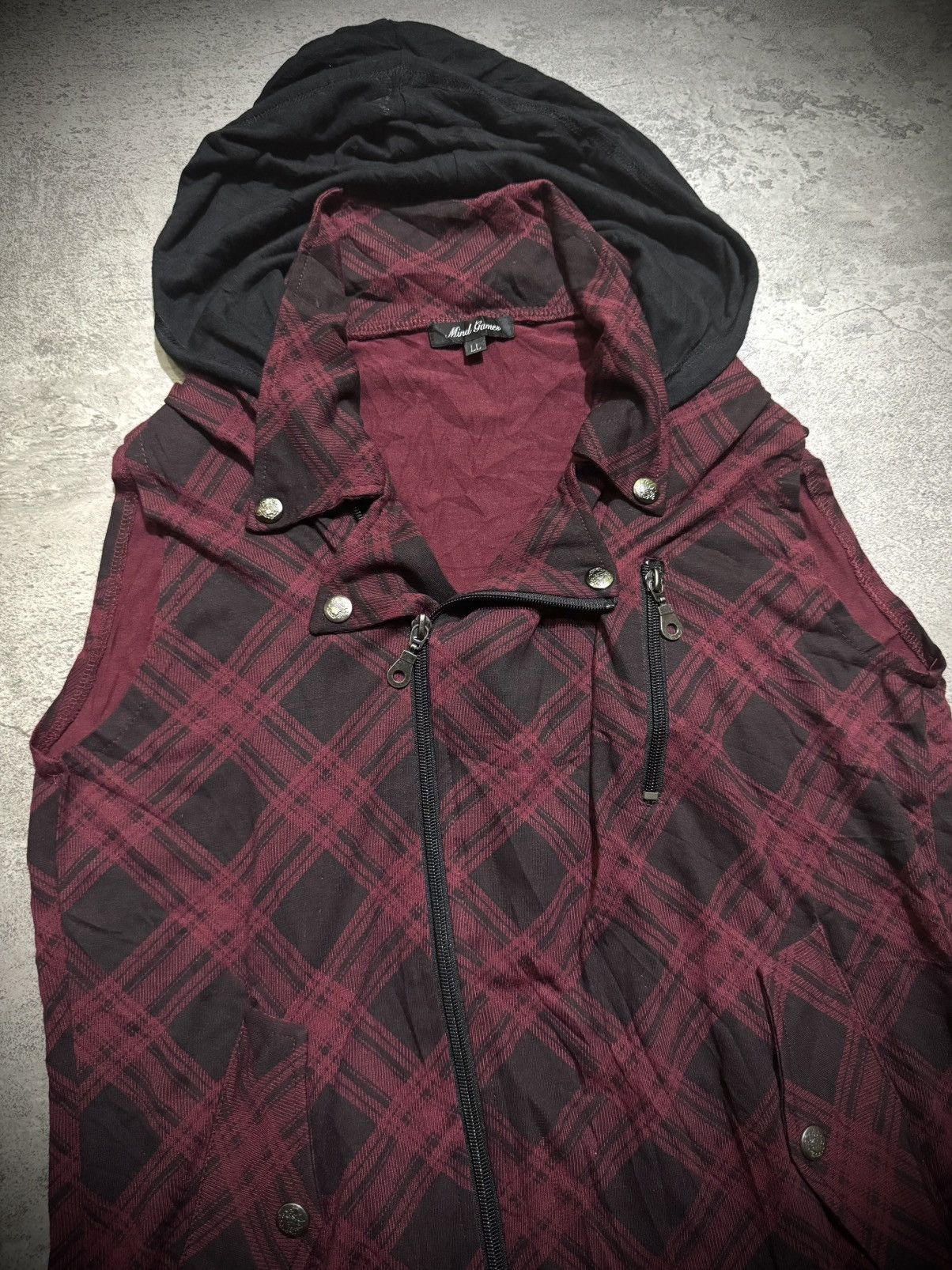 Japanese Brand Y2K MIND GAMES ASYMMETRIC IFSIXWASNINE VEST HOODED Size US L / EU 52-54 / 3 - 2 Thumbnail
