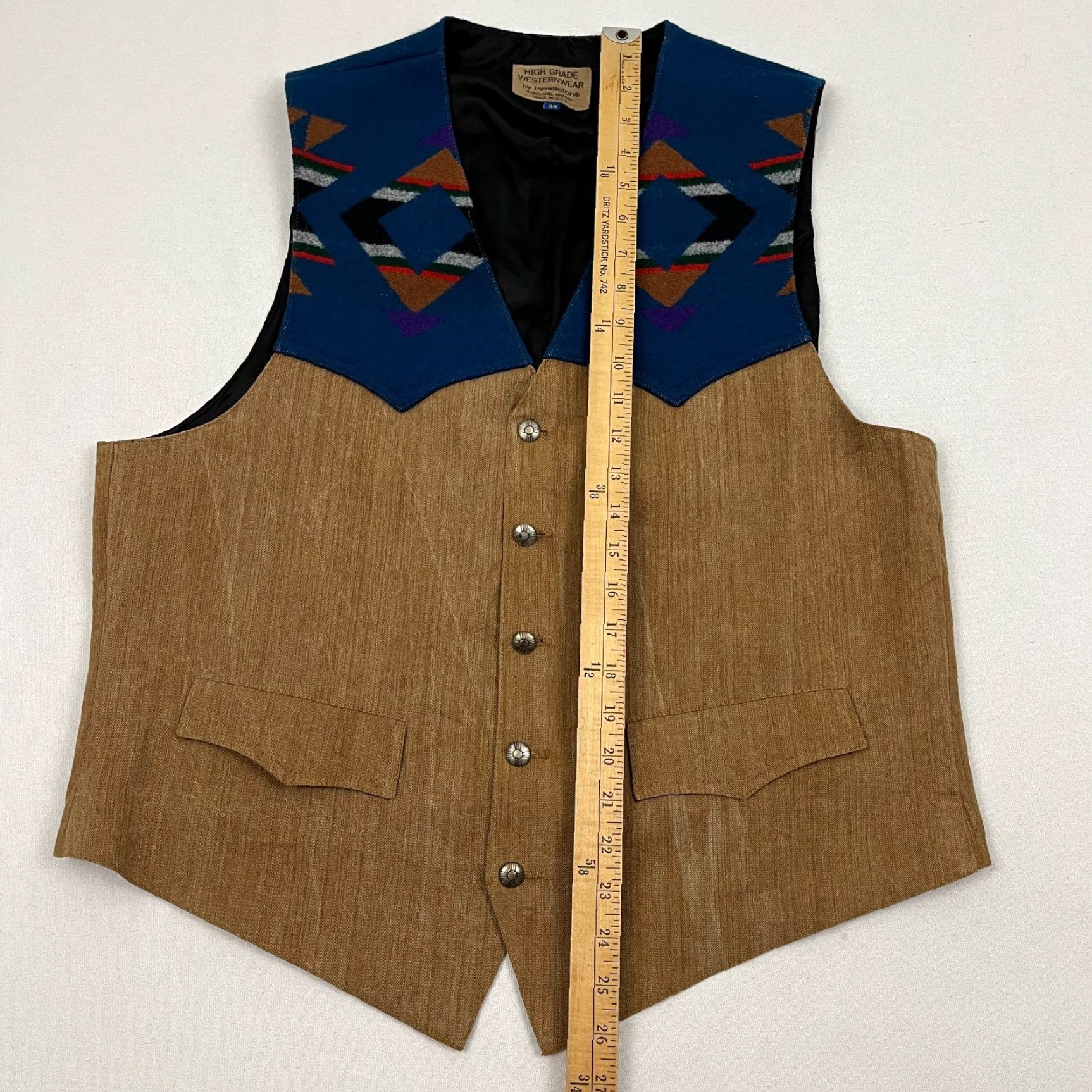 Pendleton VINTAGE Pendleton Vest Adult 44 Brown Blue Southwestern Aztec Wool High Grade USA Vest Mens Medium? Size US S / EU 44-46 / 1 - 4 Thumbnail