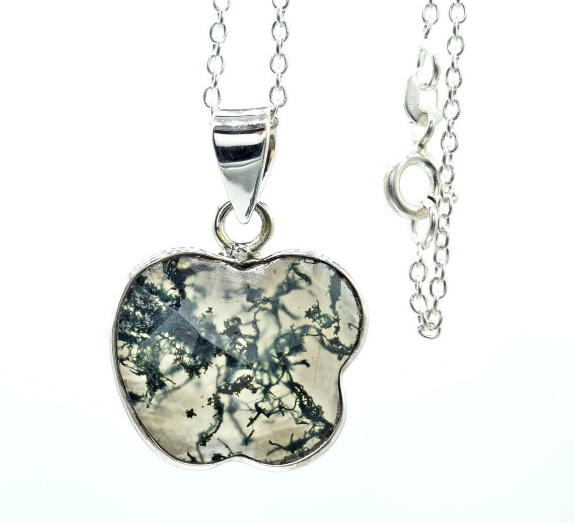 Handmade Apple Moss Agate 925 Sterling Silver Necklace, 18 Inch Chain Size ONE SIZE - 1 Thumbnail