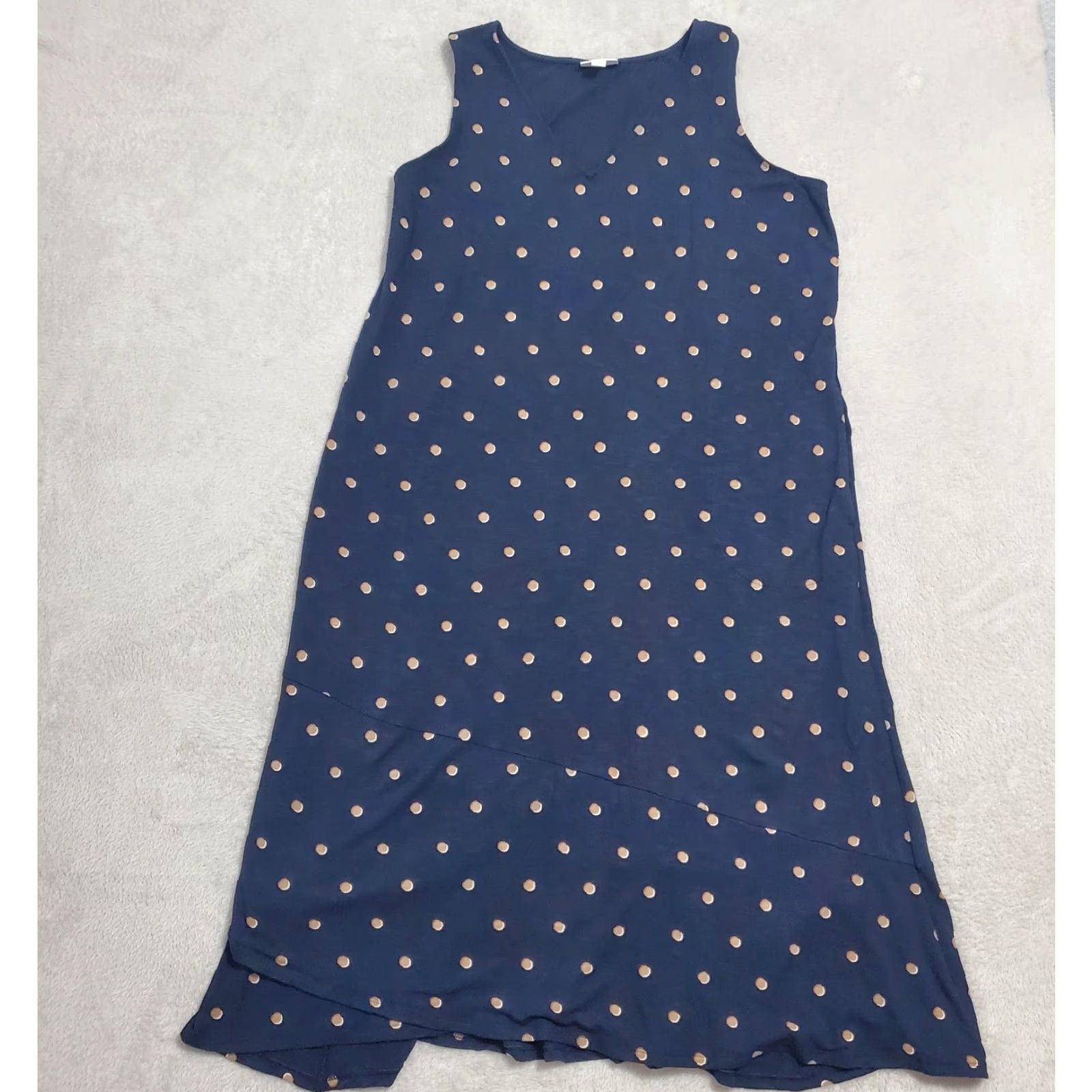J. Jill J Jill Maxi Dress Women Petite L Blue Polka Dot Sleeveless V-Neck Pockets Casual A-Line Maxi 95% Rayon 5% Spandex Size L / US 10 / IT 46 - 4 Thumbnail