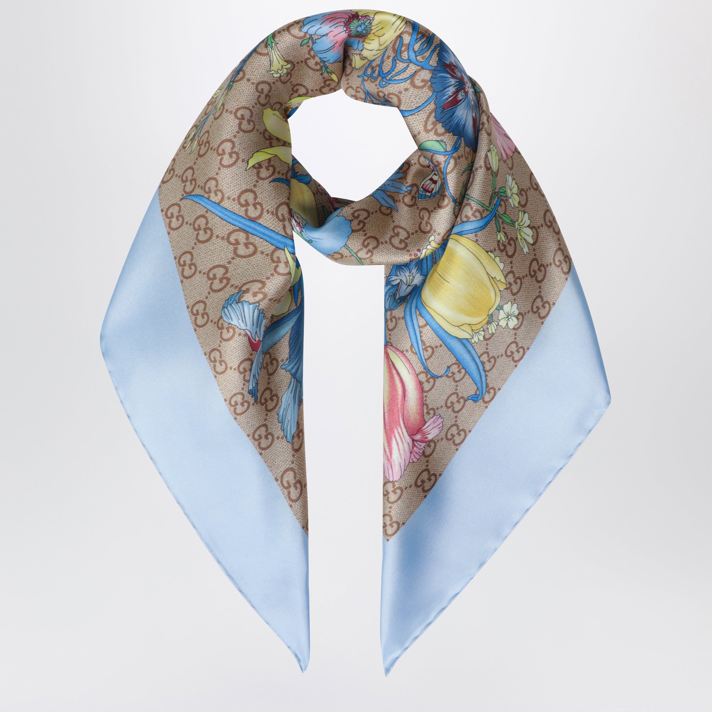 Gucci Gucci Silk Twill Carre With Gg Print In Sky Blue Size ONE SIZE - 1 Preview