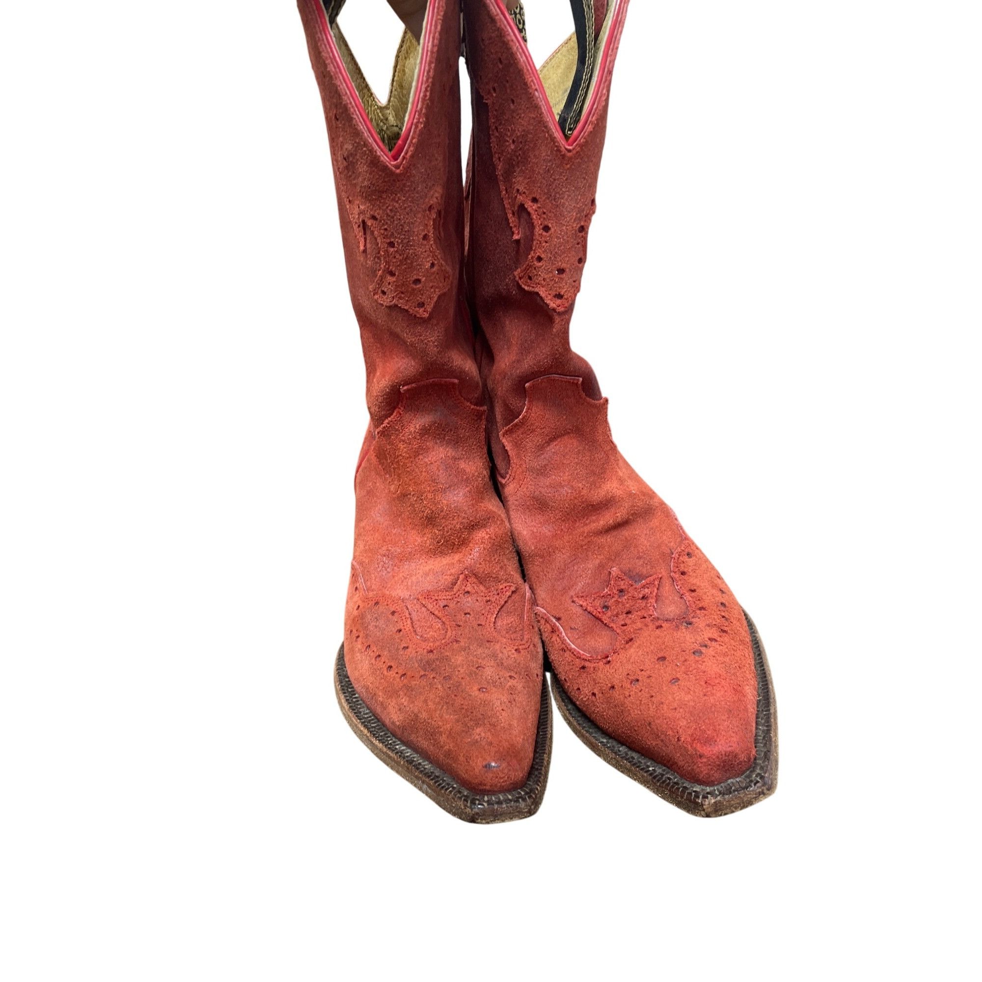 Justin Justin Womens Red Suede leather Western Cowboy Mid calf Boot Size US 8.5 / IT 38.5 - 10 Thumbnail