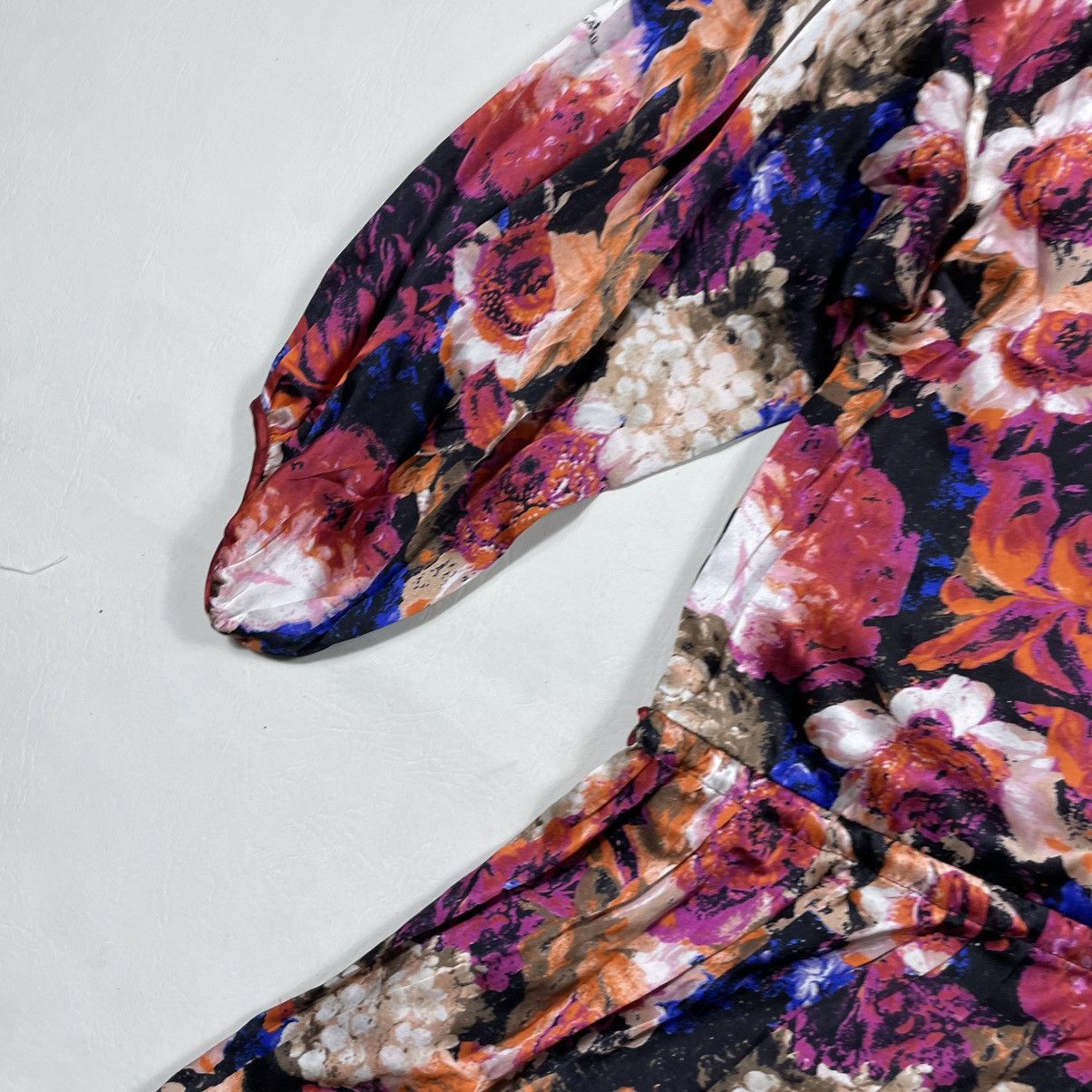 Roberto Cavalli Just Cavalli Multicolor Silk Satin Floral Print Size M / US 6-8 / IT 42-44 - 7 Thumbnail