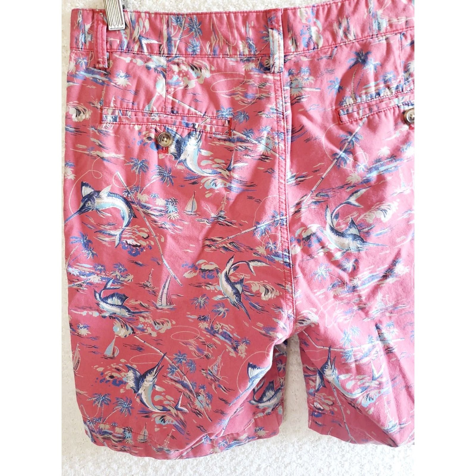 Chaps Chaps Bermuda Shorts Men's 32x9 Red Tropical Print Outdoor Fish Inline Logo Pockets Casual Cotton Size US 32 / EU 48 - 6 Thumbnail