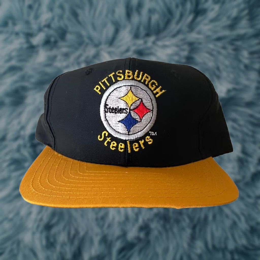 NFL VINTAGE AJD Pittsburgh Steelers NFL Snapback Hat Cap 90s Spellout Black Men One Size Cap Mens Hat Size ONE SIZE - 1 Thumbnail