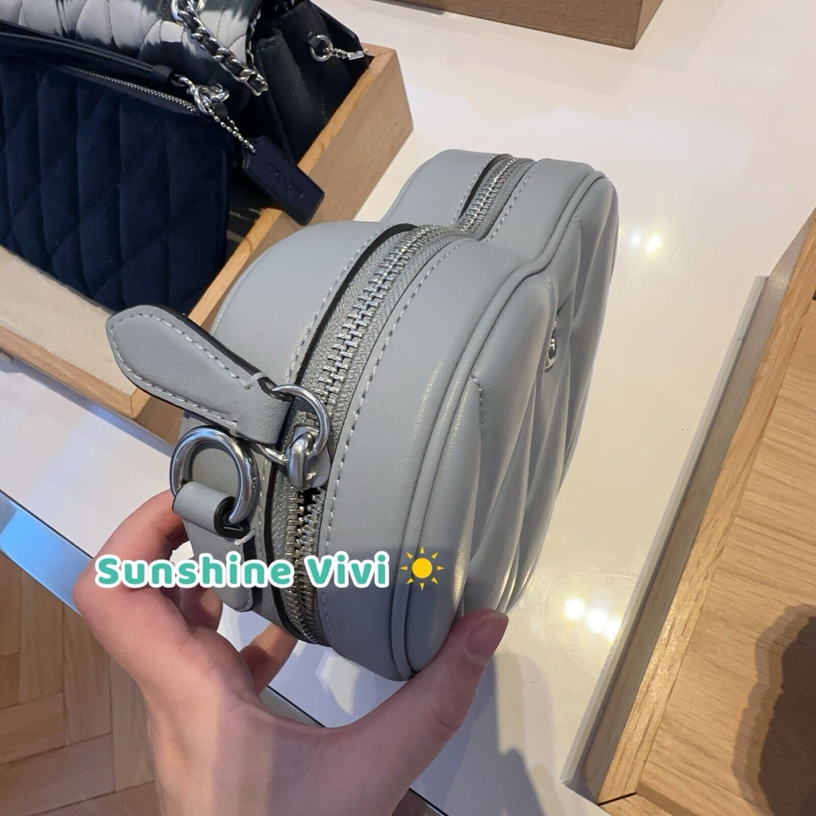 Coach Heart Crossbody Bag Quilting Leather CE725 Grey Blue