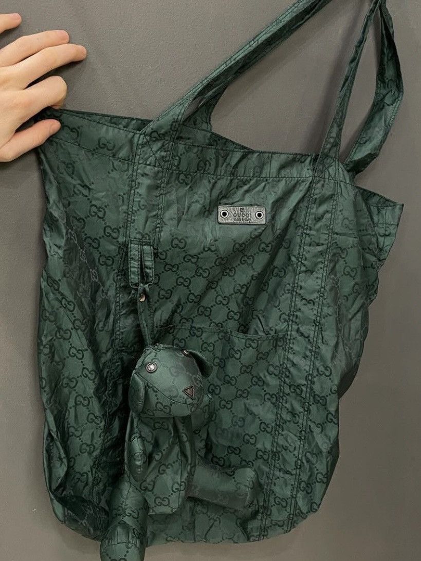 image of Gucci Monogram Shopper Transformer Little Bear Toy Tote Bag in Green, Men's