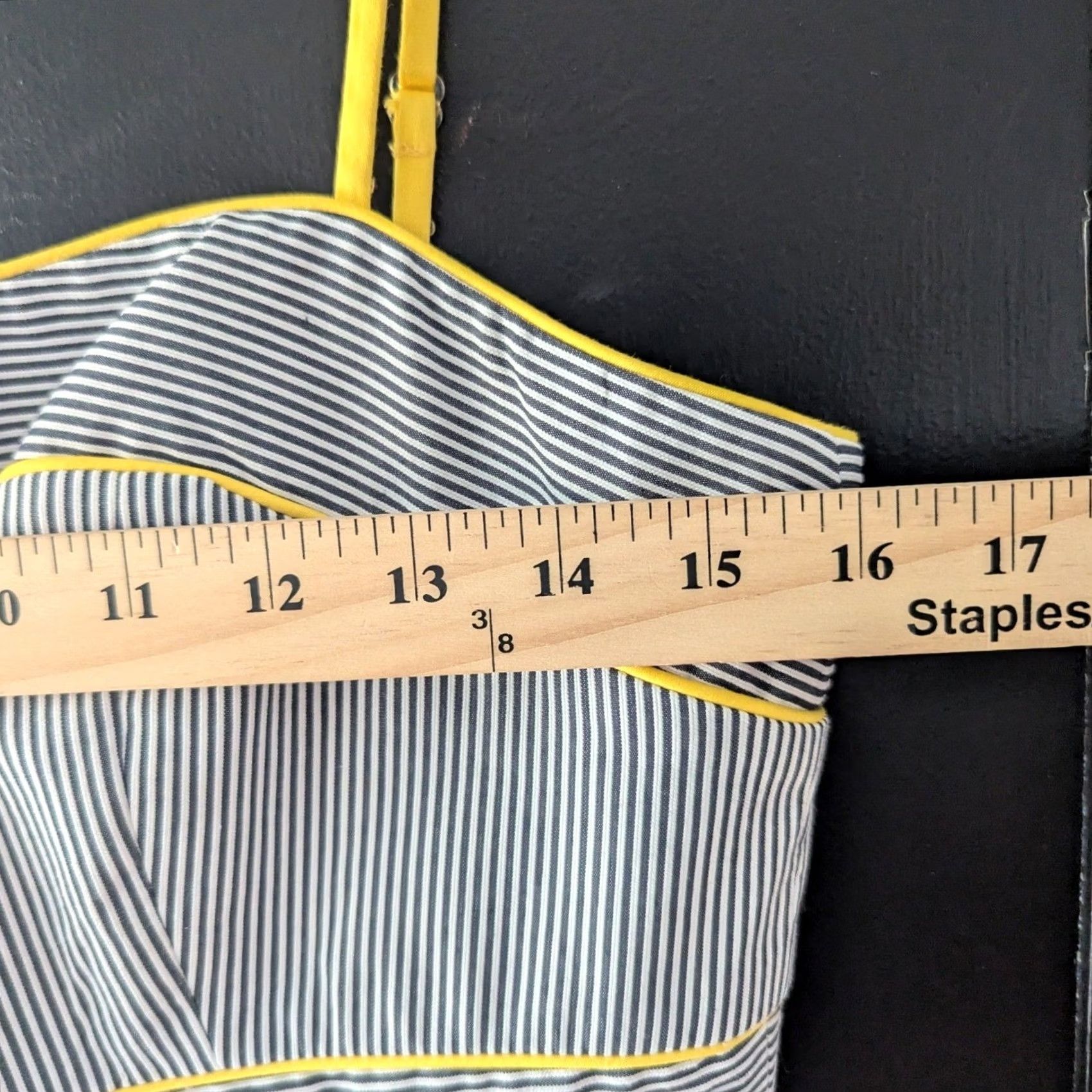 Vintage London Times Striped Dress Women 10 Midi Sleeveless Navy White Yellow Piping Buckle Fit & Flare Sundress Size L / US 10 / IT 46 - 7 Thumbnail