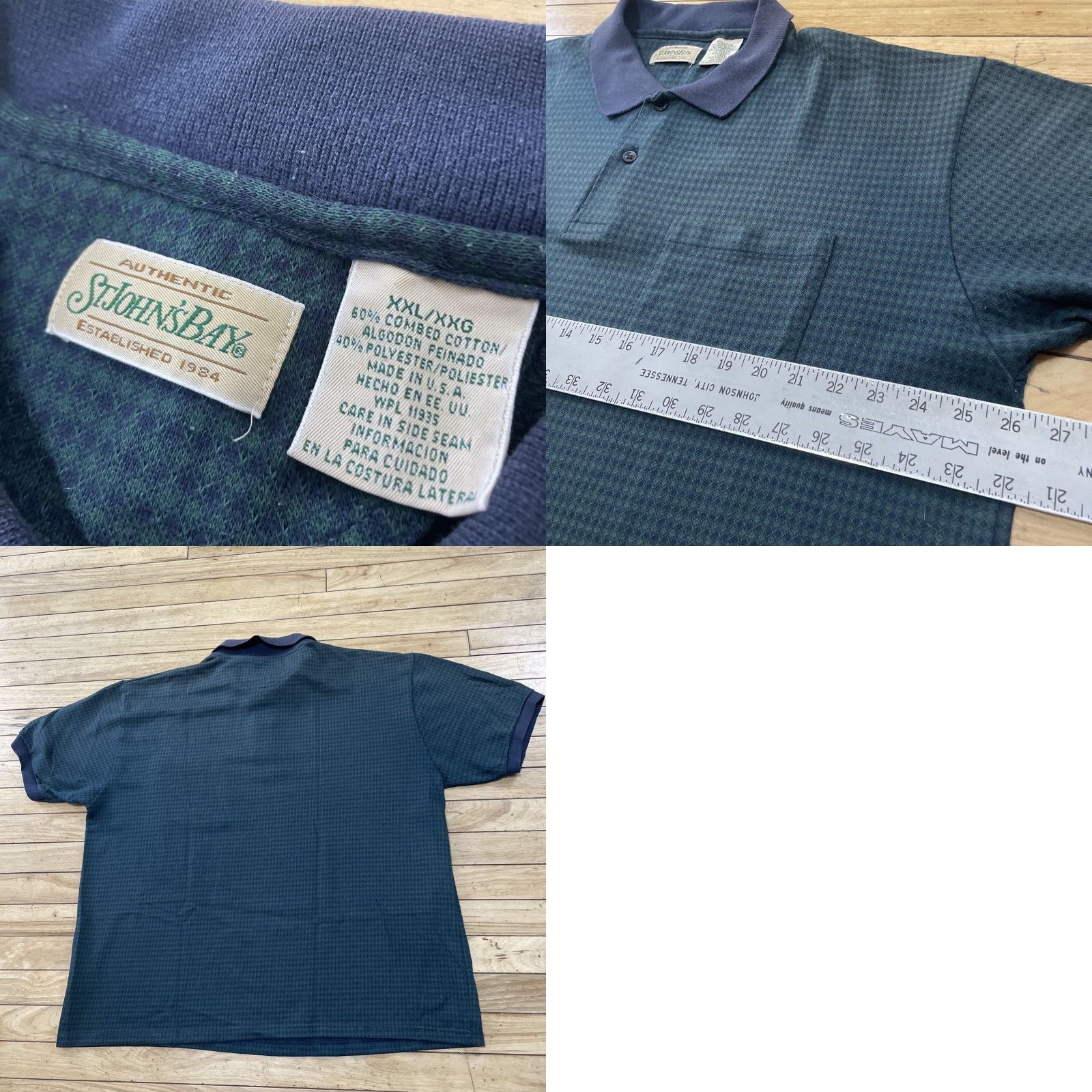 Vintage VINTAGE St. John's Bay Polo Shirt Men 2XL Blackwatch Geometric Green Blue Grunge Polo Shirt Mens 90s"} Size US XXL / EU 58 / 5 - 11 Thumbnail