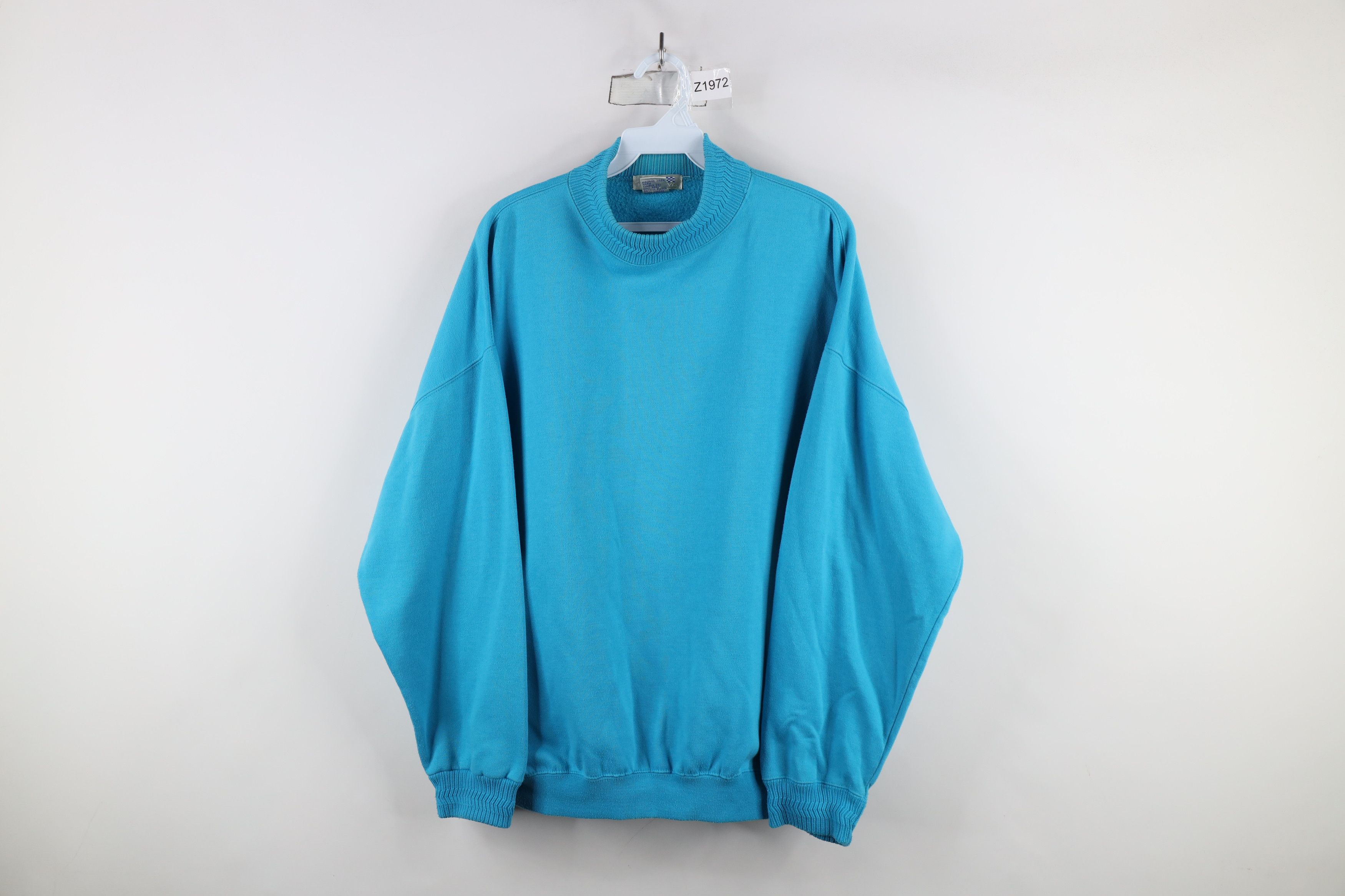 Vintage Vintage 90s Streetwear Blank Mock Neck Sweatshirt Blue Size US L / EU 52-54 / 3 - 1 Thumbnail