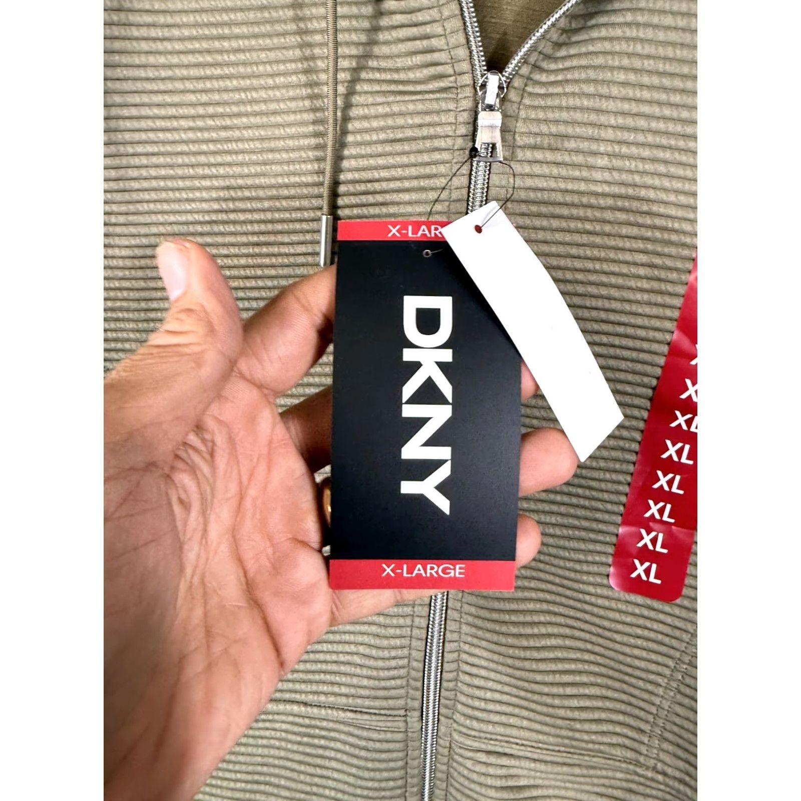 DKNY DKNY Full Zip Hoodie Sweatshirt Womens XL Green Ribbed Drawstring Stretch NWT Size XL / US 12-14 / IT 48-50 - 5 Thumbnail