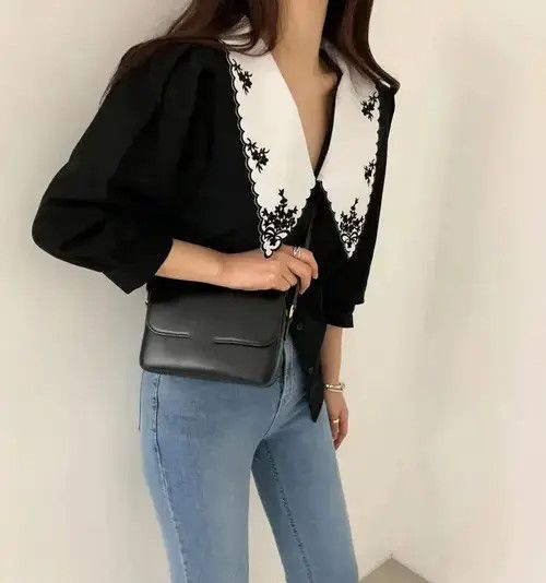 Japanese Brand Blouse Flower Half Sleeve White Shirt Spring Autumn Womens Size M / US 6-8 / IT 42-44 - 6 Thumbnail