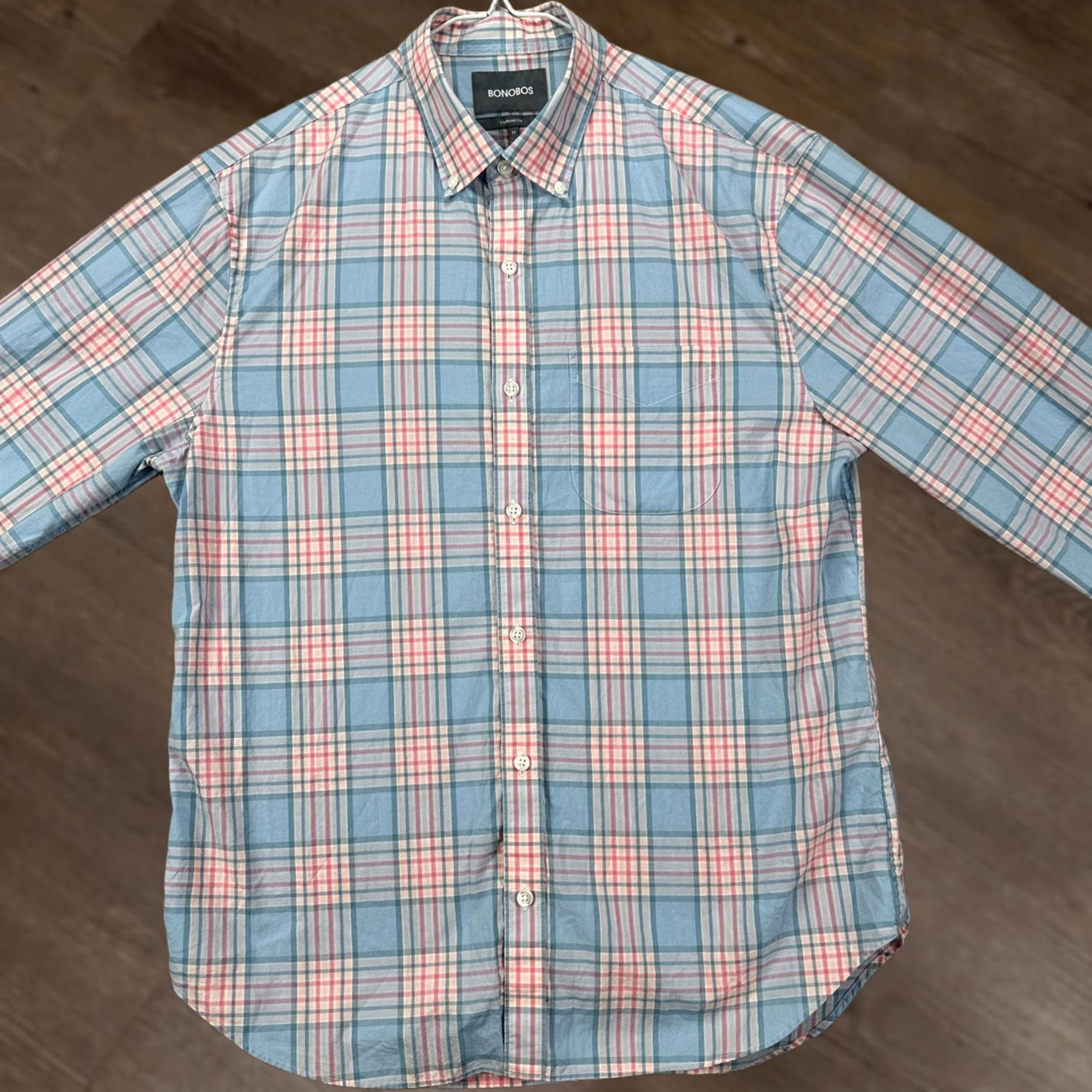 Bonobos Bonobos Shirt Mens Medium Blue Pink Button Down Standard Fit Plaid Long Sleeve Size US M / EU 48-50 / 2 - 1 Thumbnail