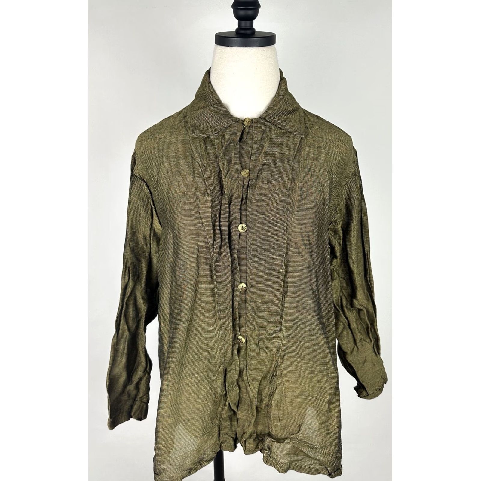 Vintage VINTAGE Ron Leal Blouse Womens M Gold Striped Linen Blend Button 3/4 Sleeve Size M / US 6-8 / IT 42-44 - 2 Thumbnail