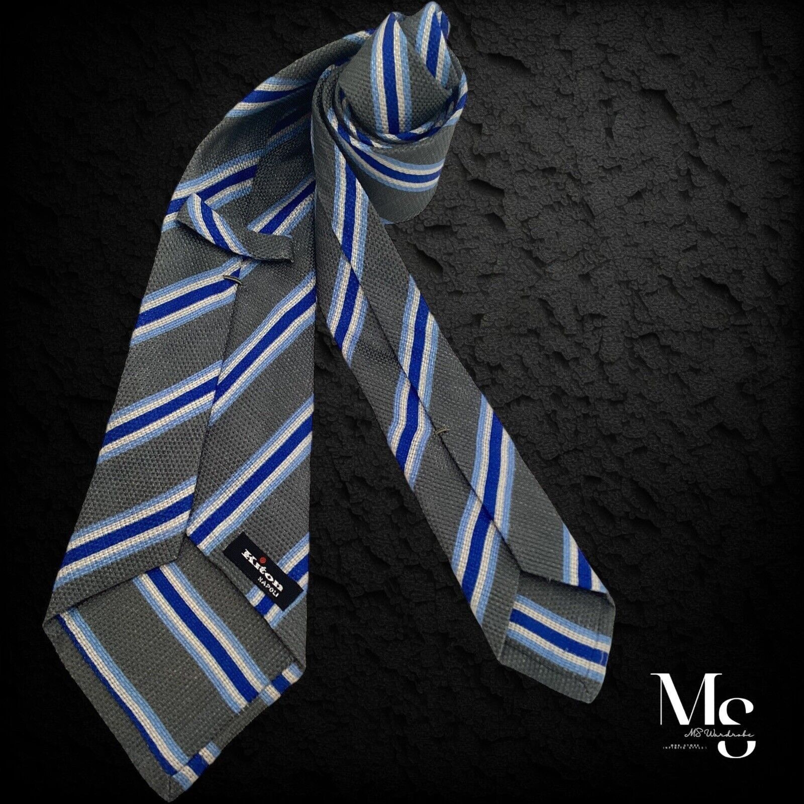 Kiton KITON NAPOLI 7Fold Green With Blue Stripe Silk Blend Tie Size ONE SIZE - 2 Thumbnail