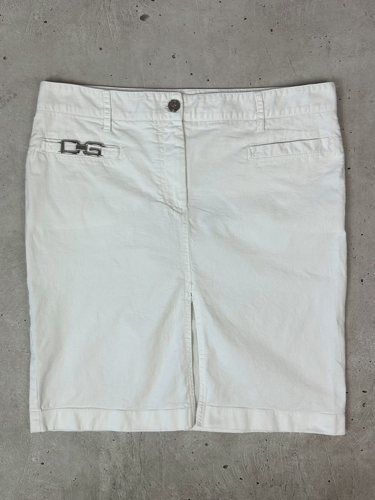 Dolce & Gabbana Vintage Dolce & Gabbana White Cotton Metal Logo Midi Skirt Size 32" / US 10 / IT 46 - 1 Thumbnail