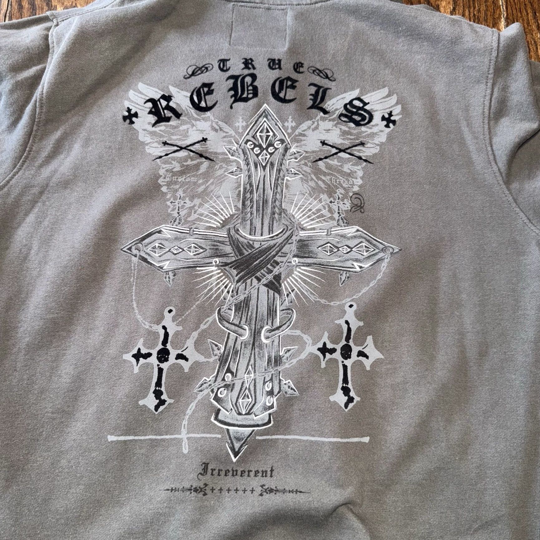 Vintage Irreverent Hoodie Mens Large Gray Gothic Cross Grunge Full Zip Y2K Size US L / EU 52-54 / 3 - 6 Thumbnail