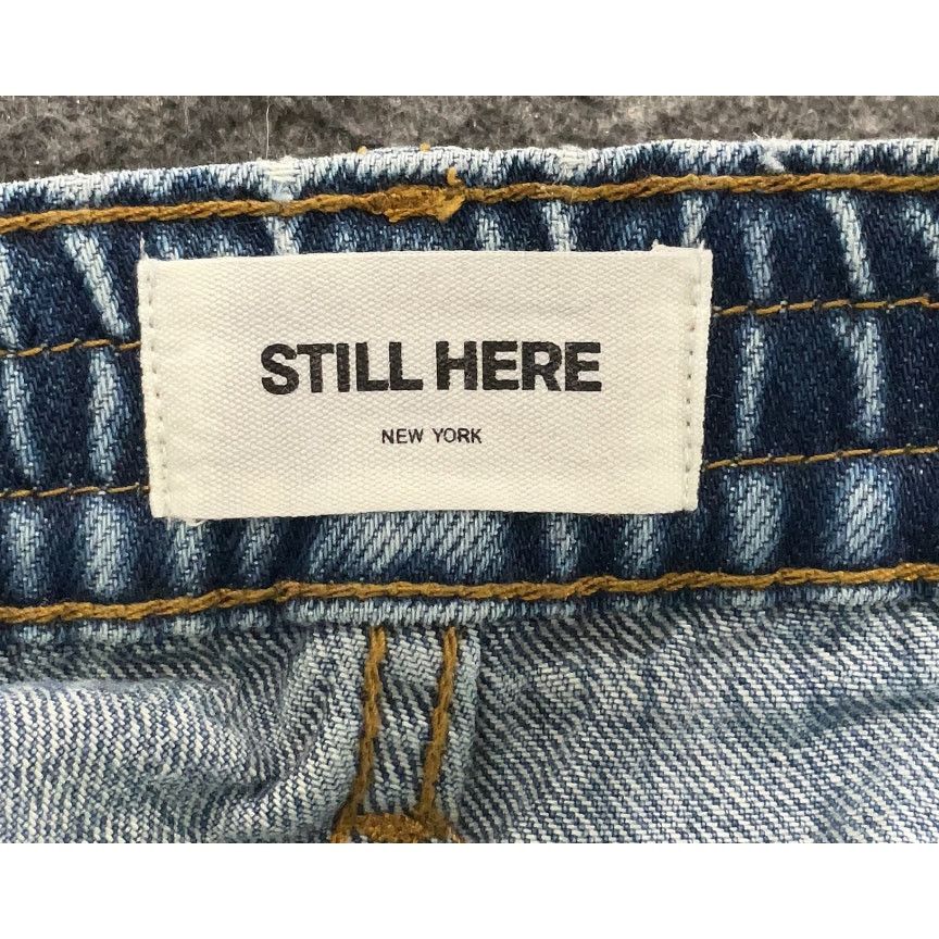 Still Here Still Here elastic waist medium wash high-waist denim shorts Size 29" - 3 Thumbnail