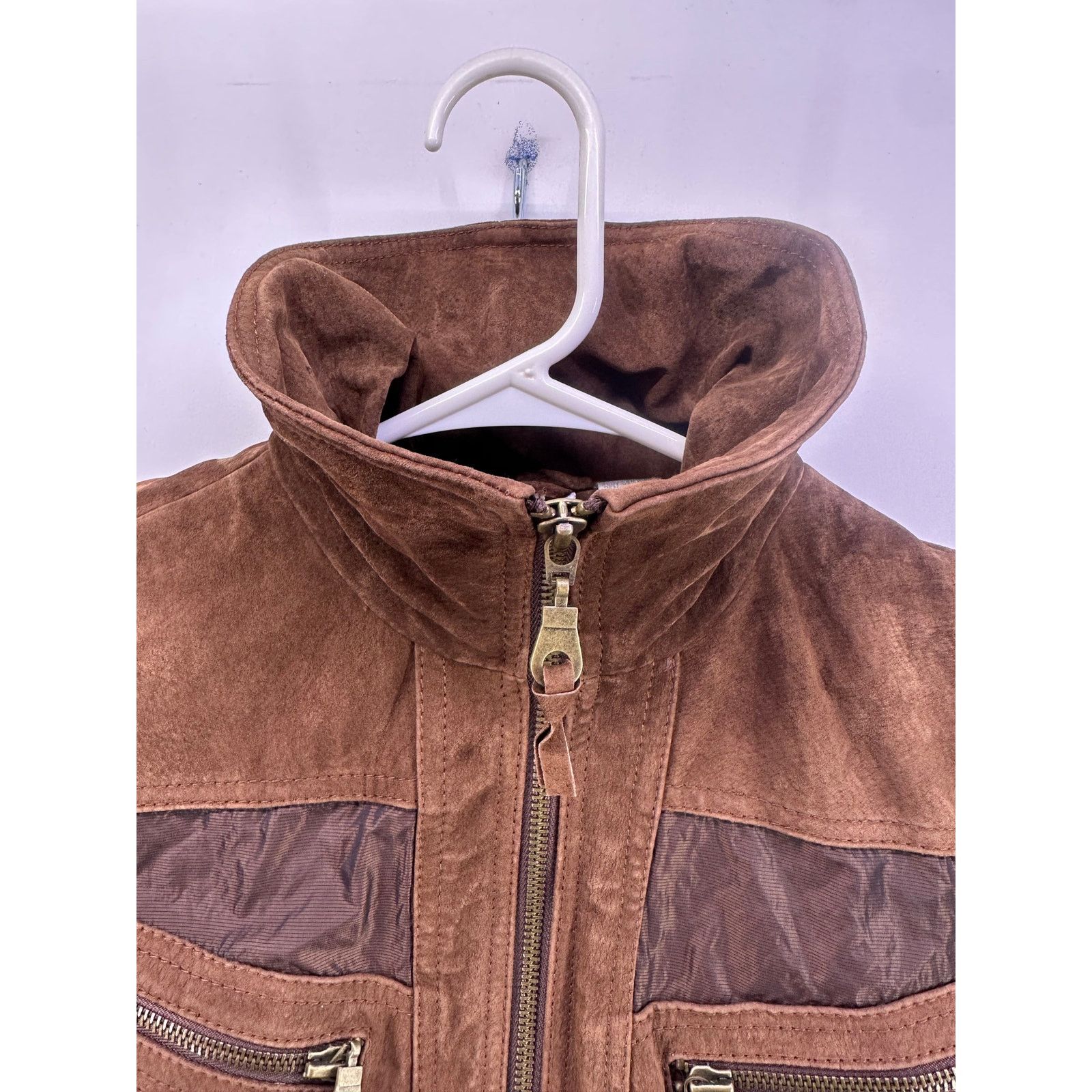 & Other Stories Vintage Chicos Brown Leather Suede Trim Nylon Jacket Size 0 Size XS / US 0-2 / IT 36-38 - 6 Thumbnail
