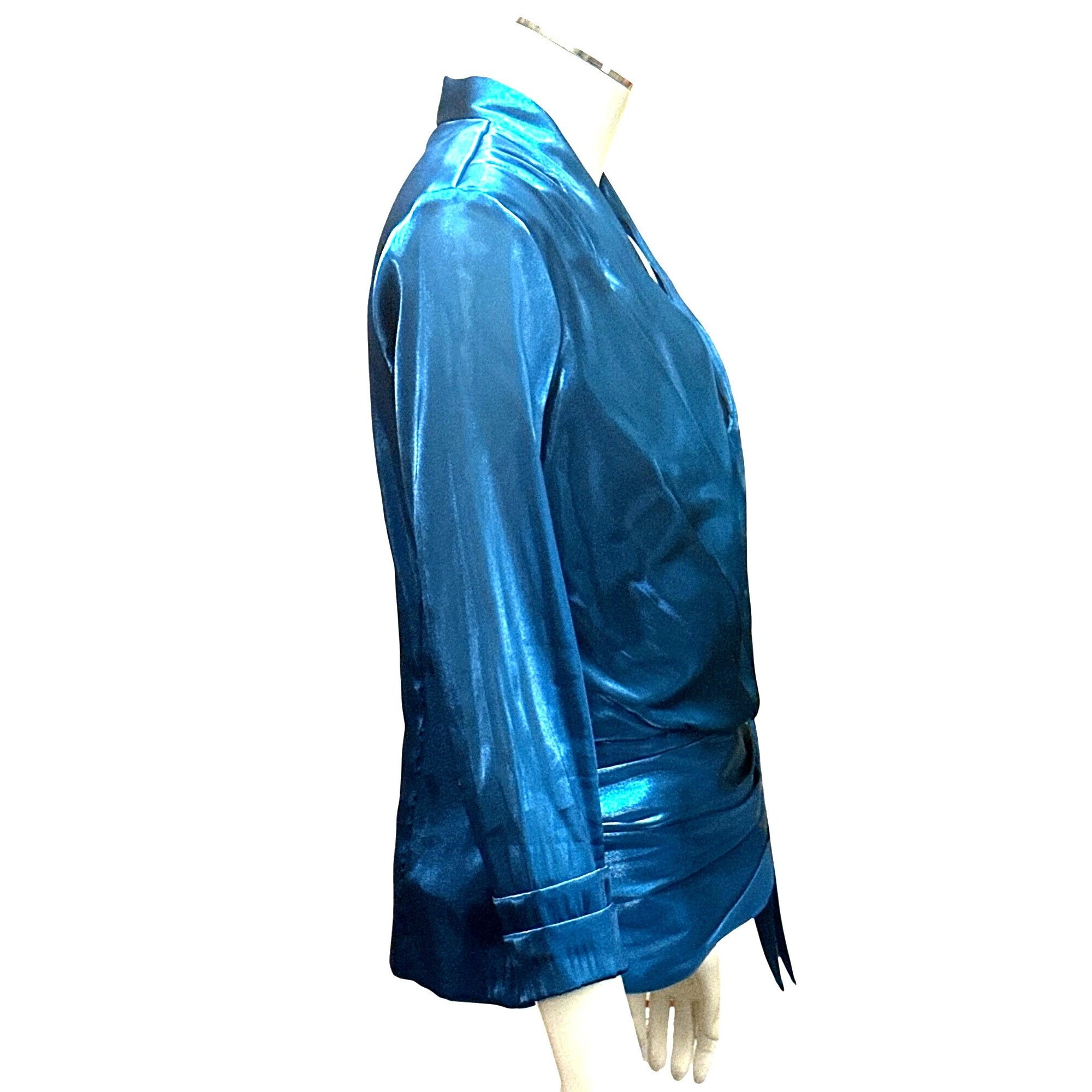 Other Jackie Jon New York Size 6 Teal Satin Wrap Tie Waist Top Bac Size M / US 6-8 / IT 42-44 - 5 Thumbnail