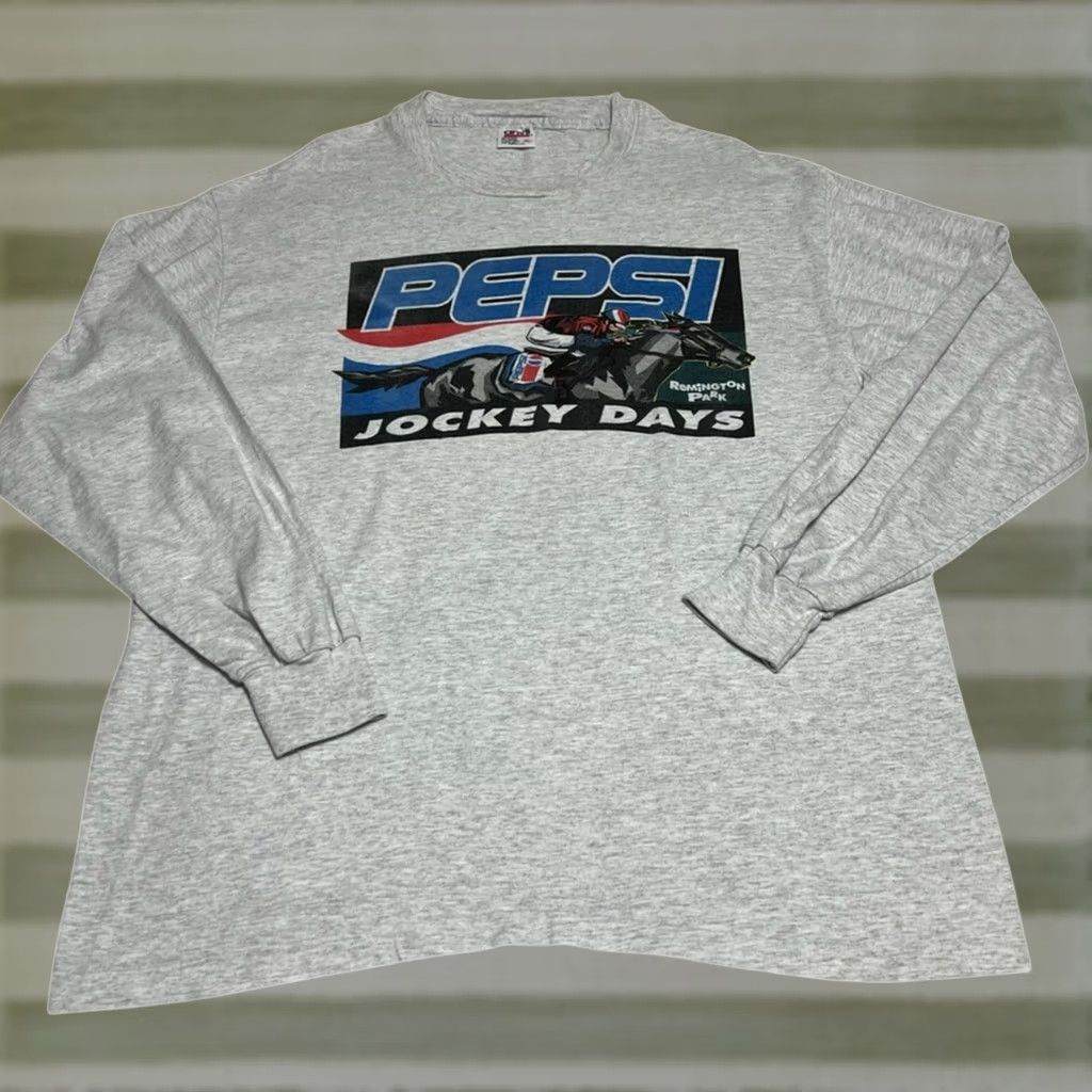 Anvil VINTAGE Pepsi Long Sleeve Shirt All Sport Made USA XL Remington 90s Horse Racing Shirt Mens XL Gray Nike Size US XL / EU 56 / 4 - 1 Thumbnail