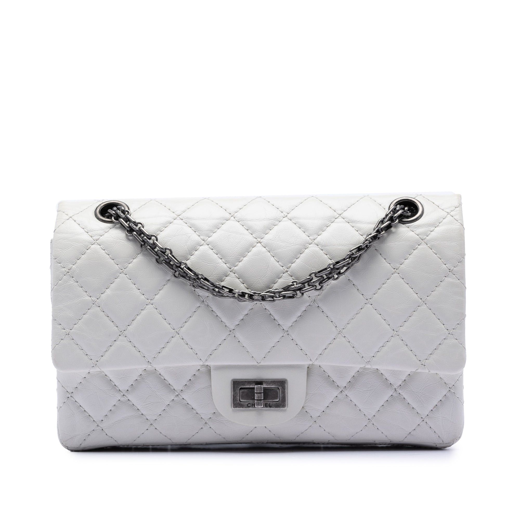 Chanel Quilted Aged Lambskin Leather 2.55 Reissue 225 Double Flap Bag in White, Women's