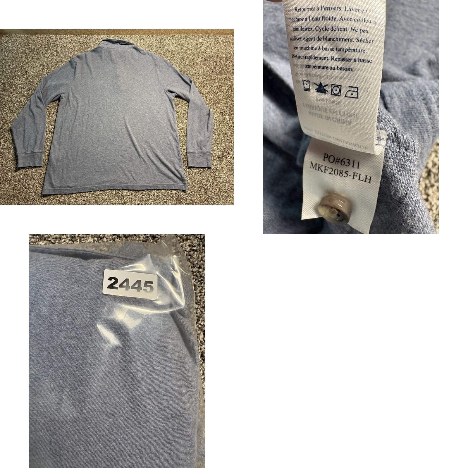 Faherty Faherty Polo Mens XL Blue Heather Shirt Long Sleeve Pocket Soft Organic Cotton Size US XL / EU 56 / 4 - 8 Thumbnail