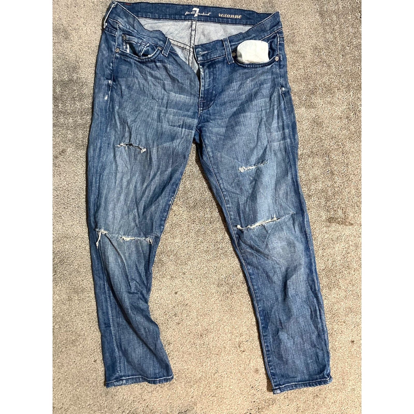 7 For All Mankind 7 for all mankind Roxanne Cropped Skinny 28x25 Blue Wash Distressed Women's Size ONE SIZE - 3 Thumbnail