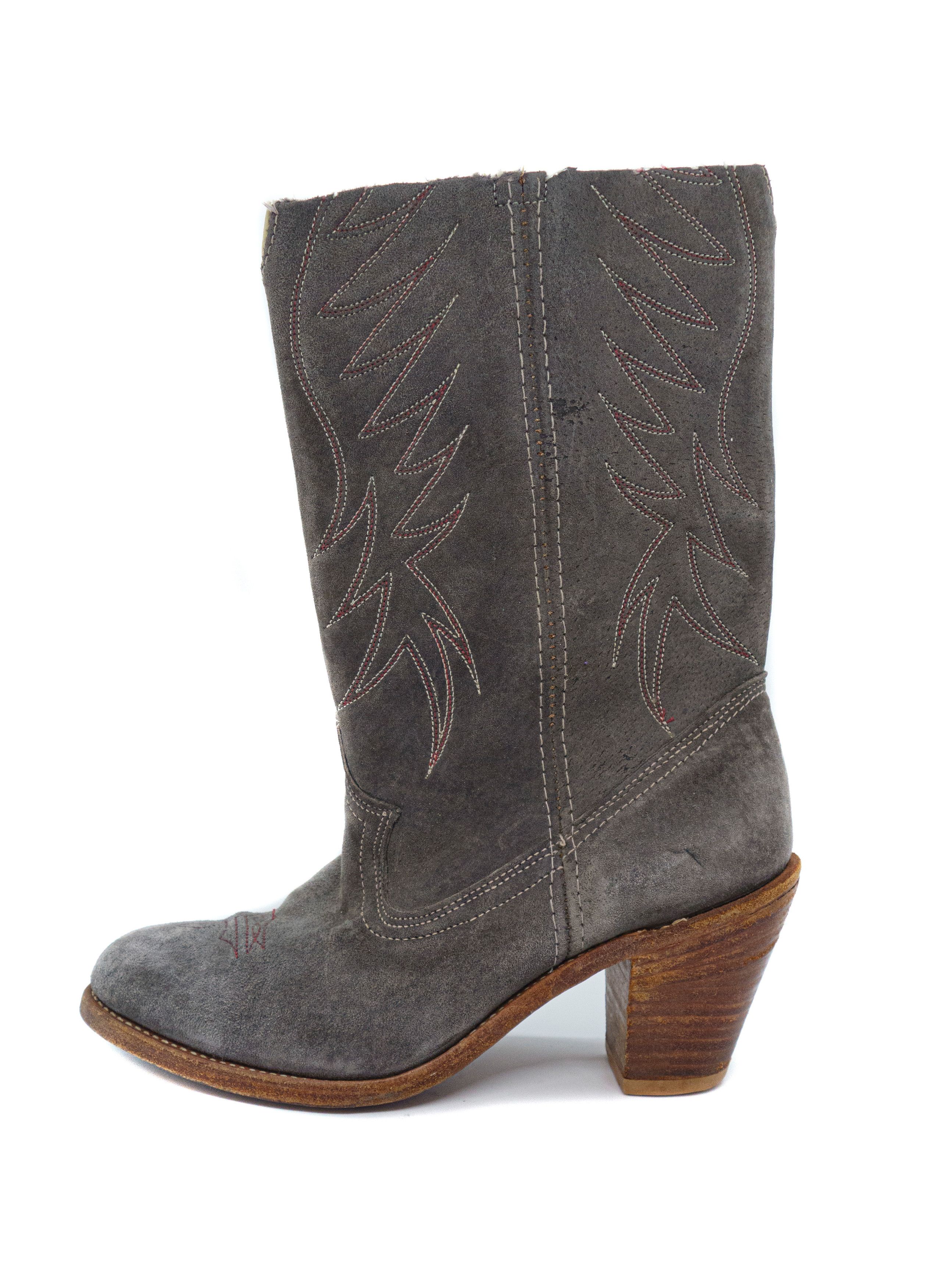 Acme Clothing 00S Cowboy Suede Boots Made in USA Vintage Size US 7.5 / IT 37.5 - 1 Thumbnail