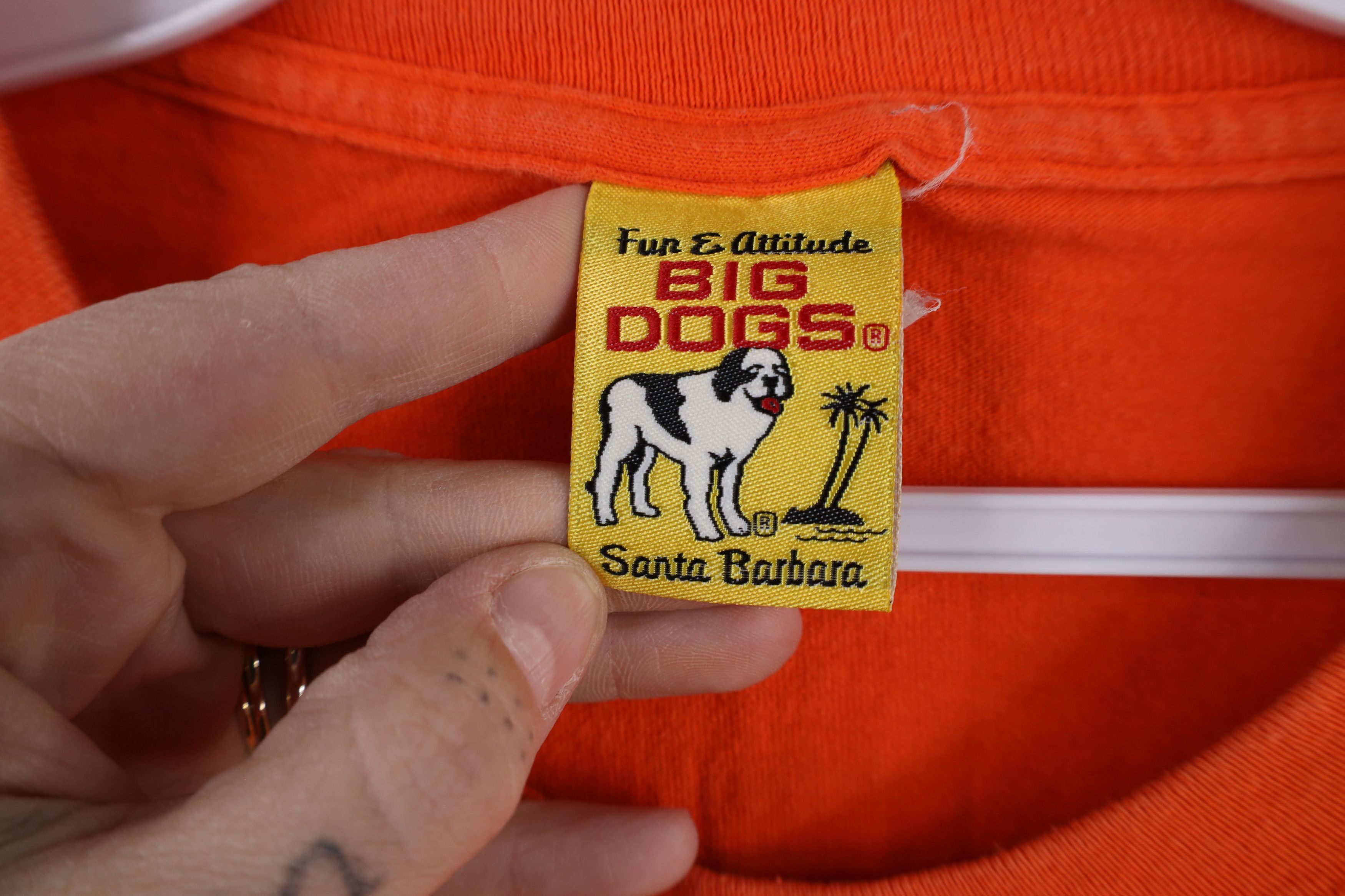 Big Dogs × Vintage Vintage 90s Big Dogs Spell Tribal Attitude T-Shirt Orange Size US XXL / EU 58 / 5 - 6 Thumbnail