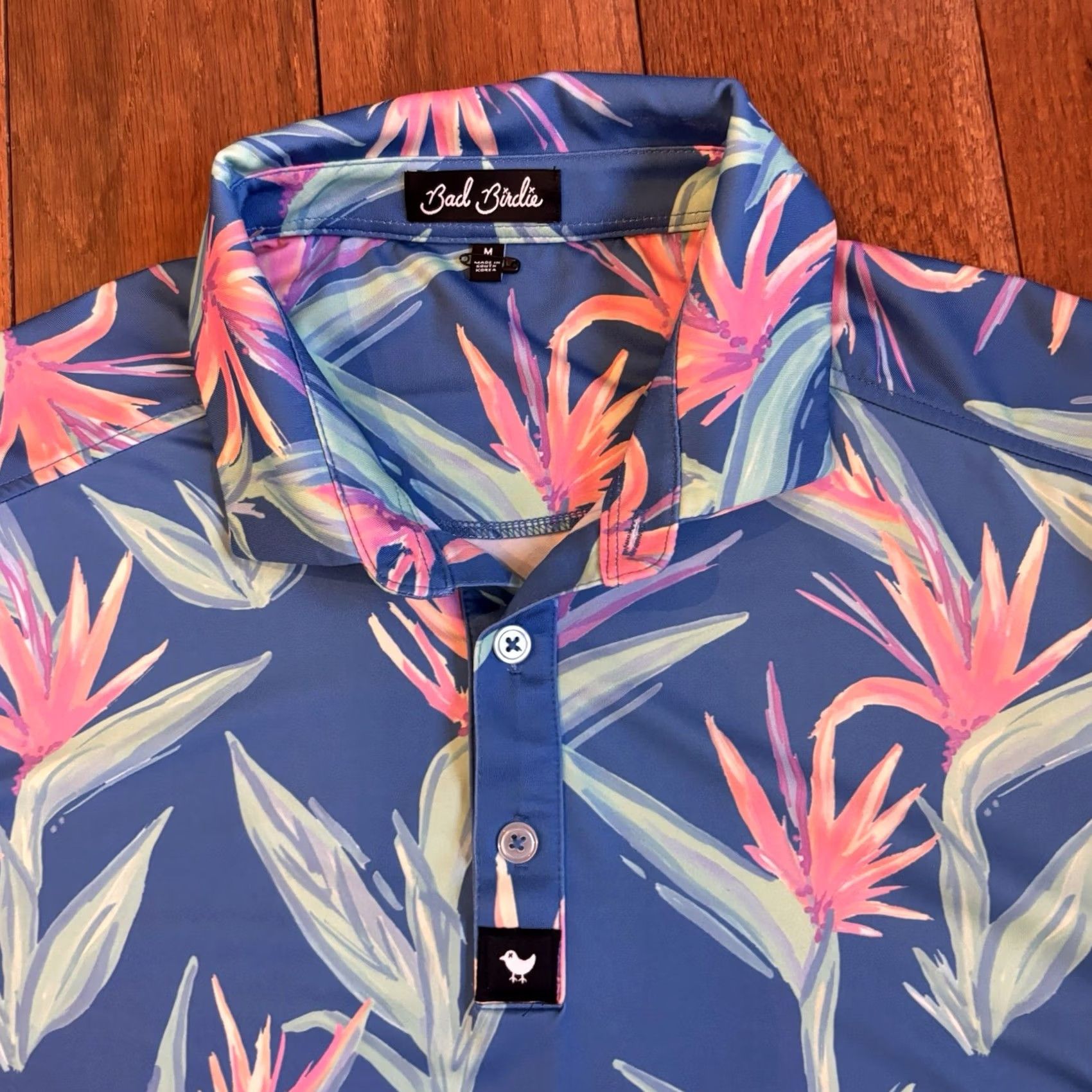 Vintage Blue Pink Tropical Floral Polo Shirt Mens Regular sz M Size US M / EU 48-50 / 2 - 3 Thumbnail