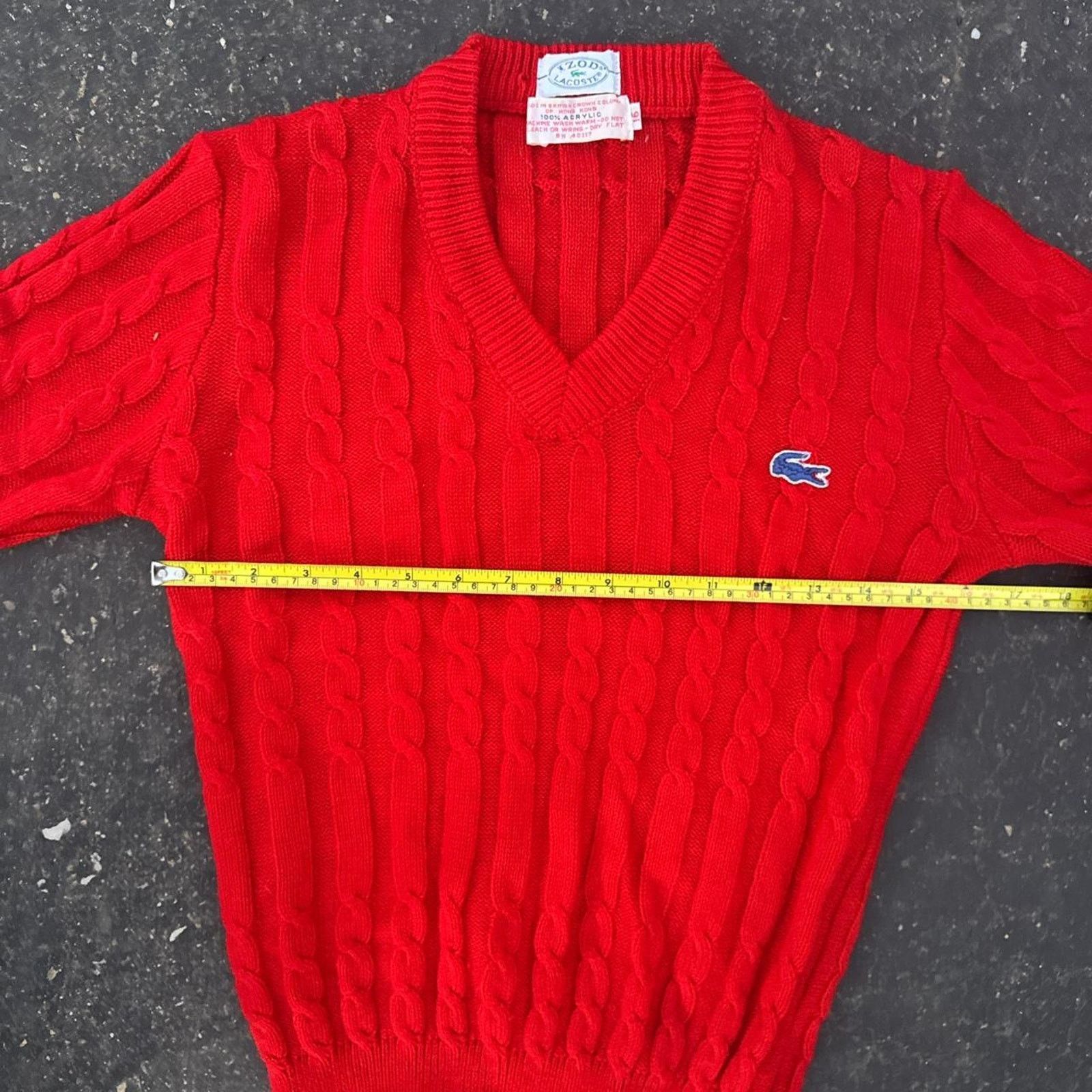 Lacoste Vintage 1970s Izod Lacoste Cable Knit Red Sweater Size 16 Size XXL / US 16-18 / IT 52-54 - 6 Thumbnail