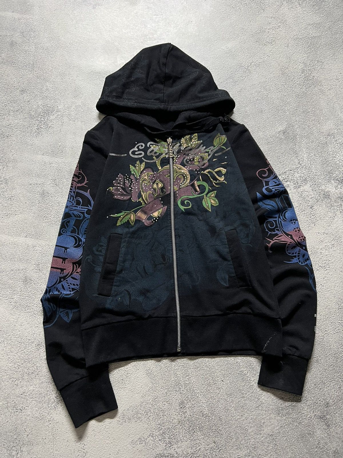 Ed Hardy Vintage Y2k Ed Hardy ❤️‍🩹 All Over Print Zip Rare Hoodie 00’s Size S / US 4 / IT 40 - 2 Thumbnail
