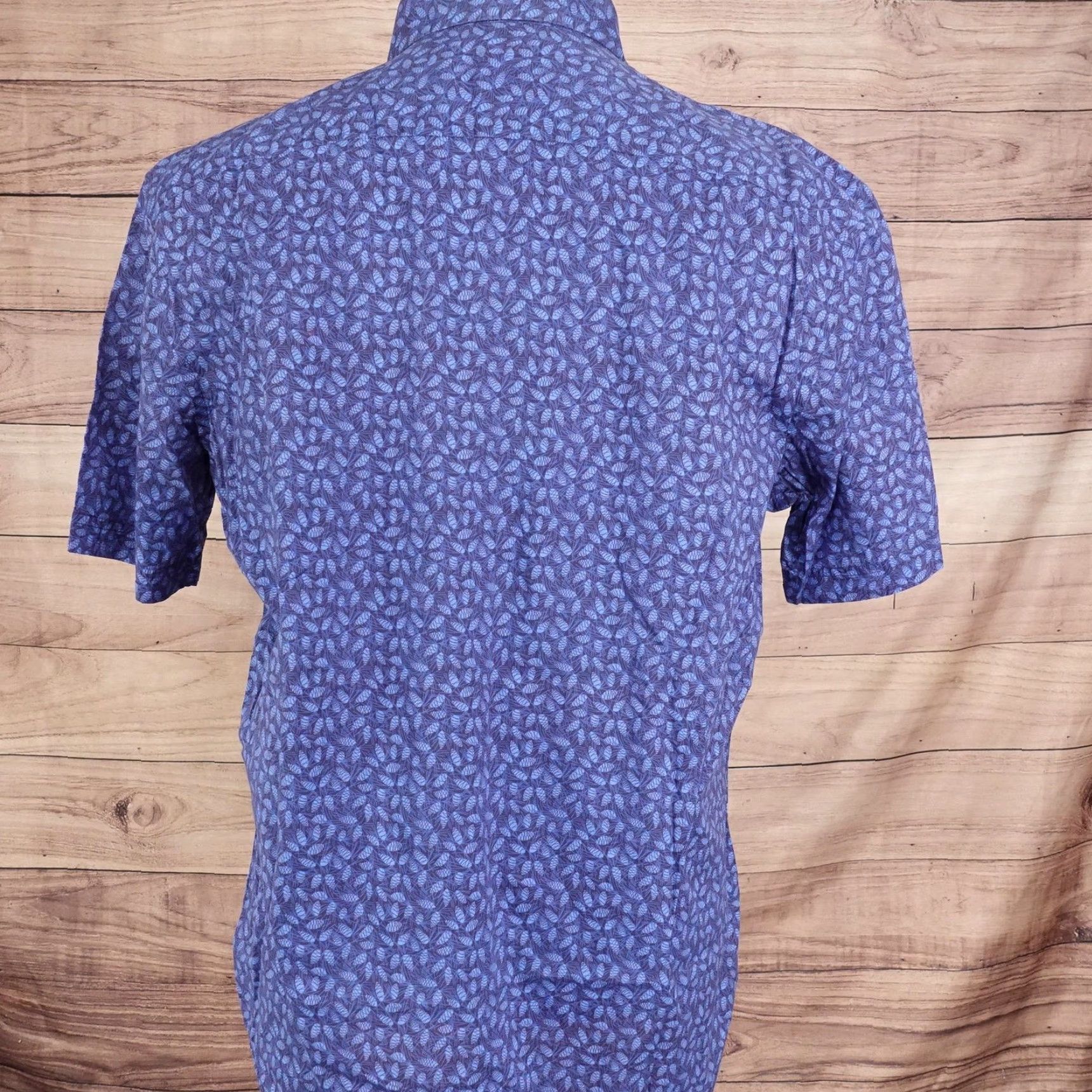 Vintage ZACHARY PRELL Button-Up Shirt Mens Large Blue Leaf Print Short Sleeve Casual Cotton Size US L / EU 52-54 / 3 - 4 Thumbnail