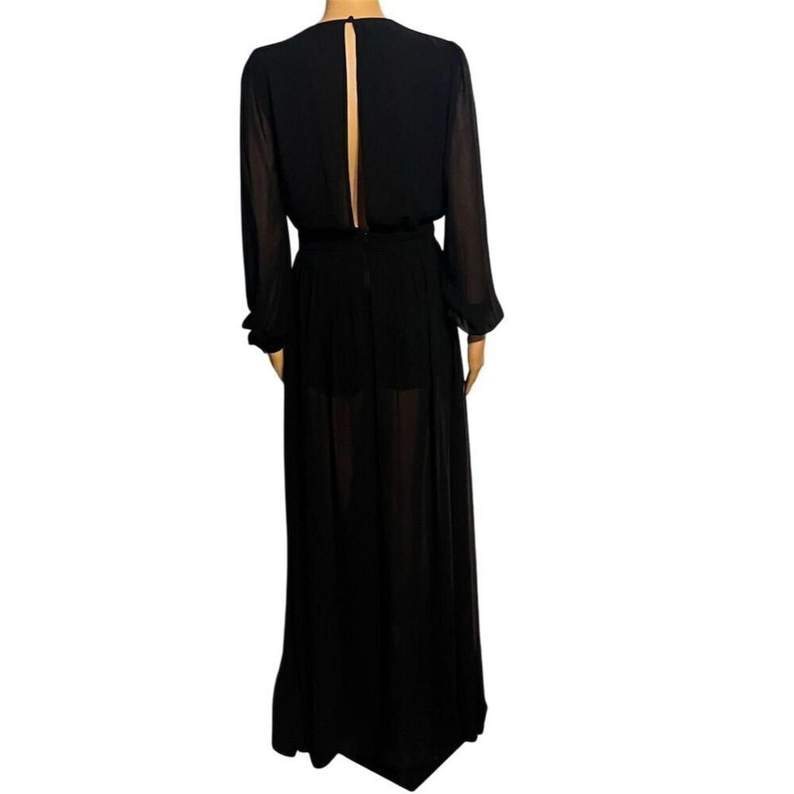 United Colors Of Benetton Bebe 4 Black Floral Deep V Maxi Dress Romper Coachella boho Size 27" / US 4 / IT 40 - 7 Thumbnail