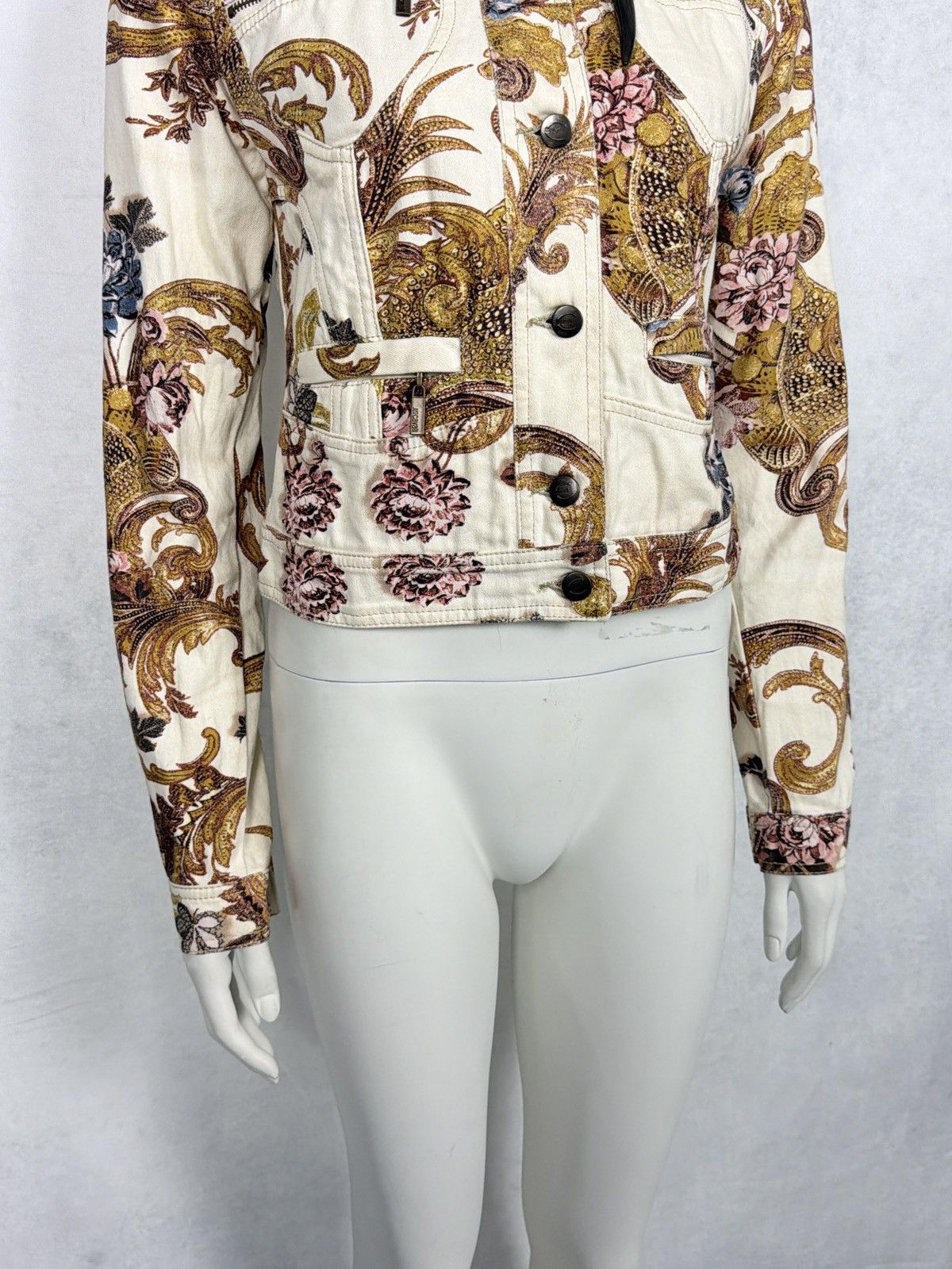 Roberto Cavalli Roberto Cavalli 2000’s Corseted Floral Baroque Denim Jacket Size S / US 4 / IT 40 - 4 Thumbnail